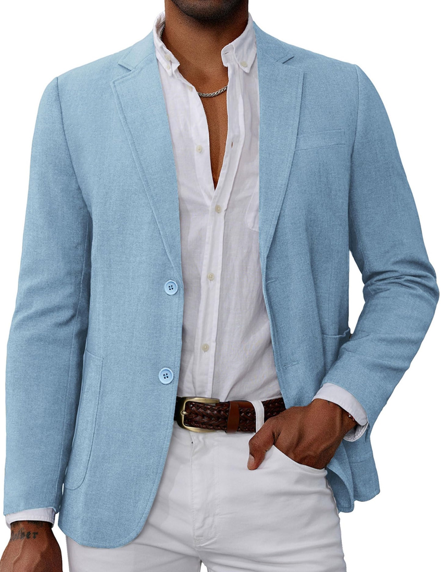 GRACE KARIN Mens Casual Sport Coats 2 Button Suit Jacket with Pockets Lightweight Sport Coat Blazer Sky Blue M