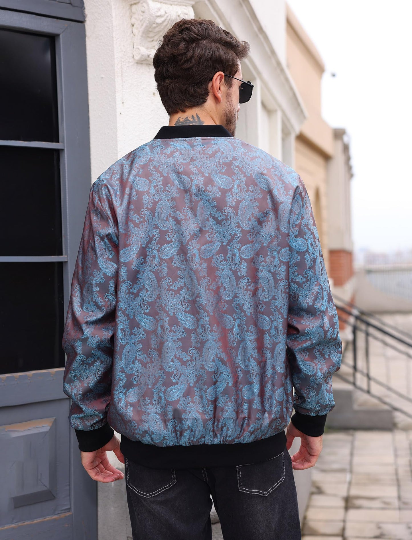 Bomber Jacket Windbreaker Jackets Men 70s Disco Men Long Sleeve Zip Up Varsity Jacket Stand Collar Coat With Pockets Nightclubs Leisure Holiday Fall Winter Chaqueta Bomber Para Hombre Purple-Blue S