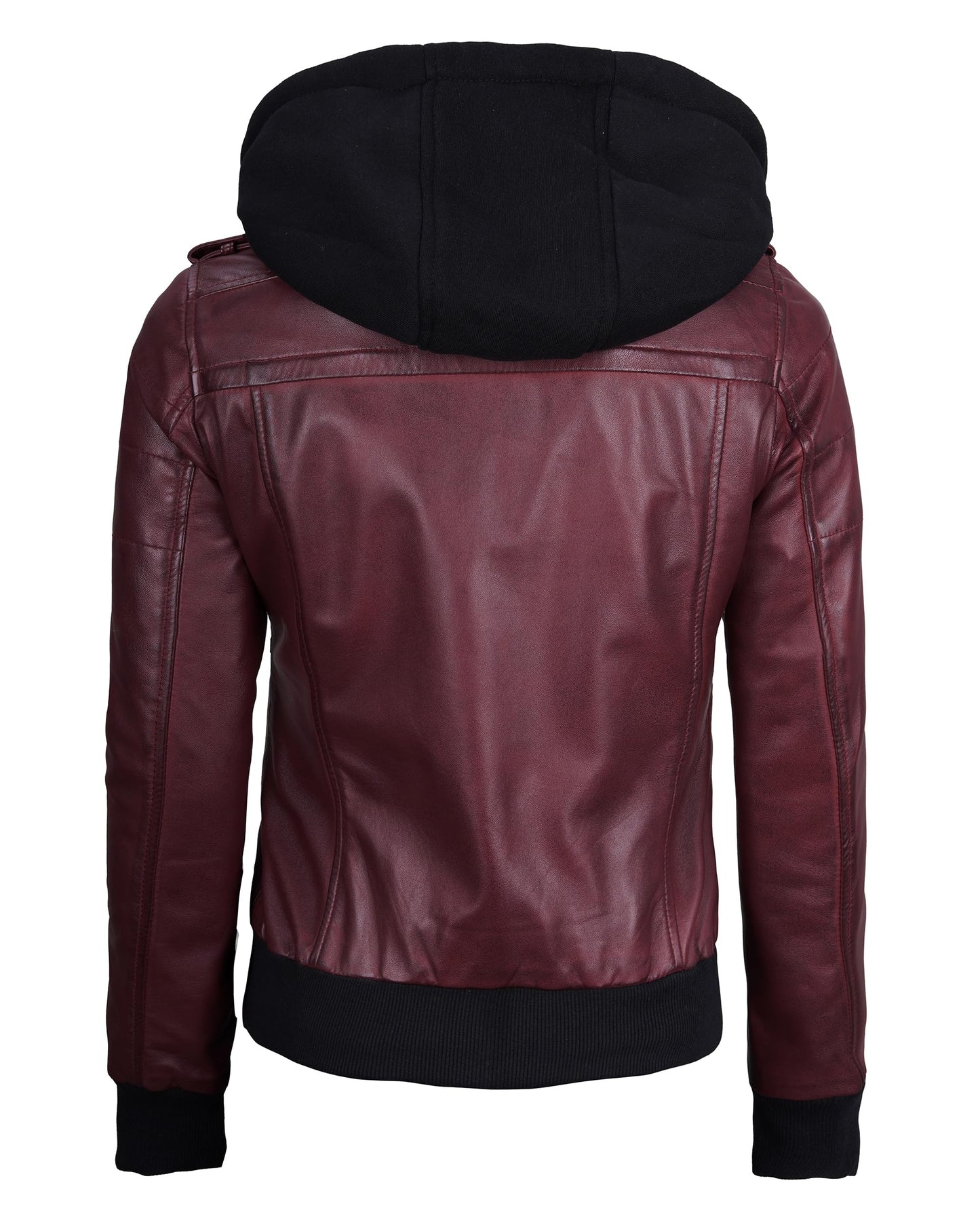 Decrum Leather Jacket with Hood - Women's Bomber Jacket | [1326995] Edinburgh Burgundy, XL