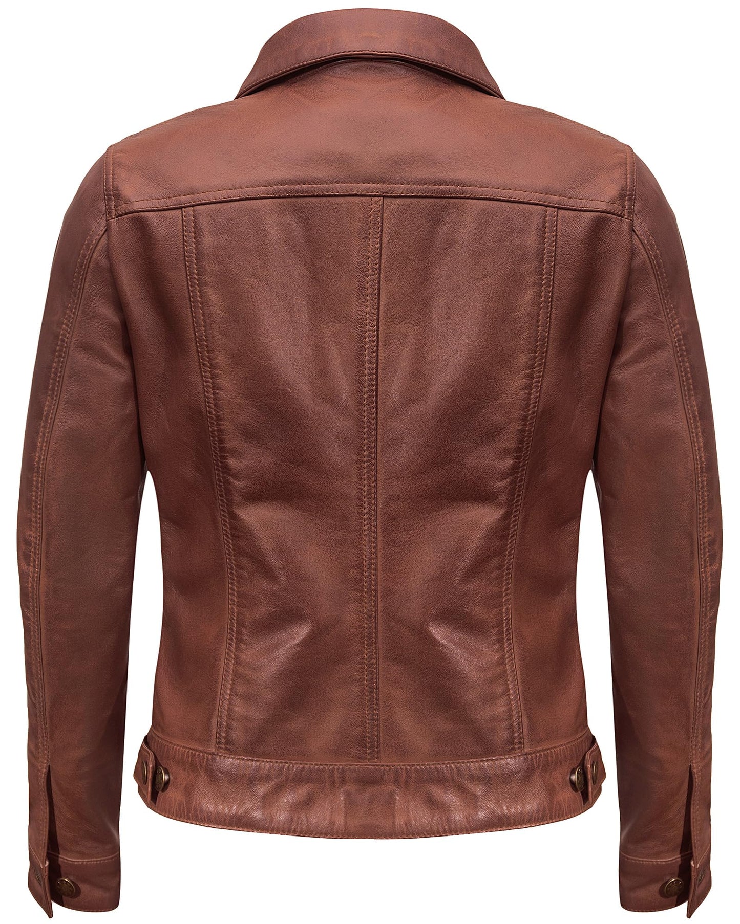 UrbanFocal Real Lambskin Outerwear Womens Leather Jacket - Vintage Motorcycle Jacket Women | [101007303] F.Trucker Brown, M