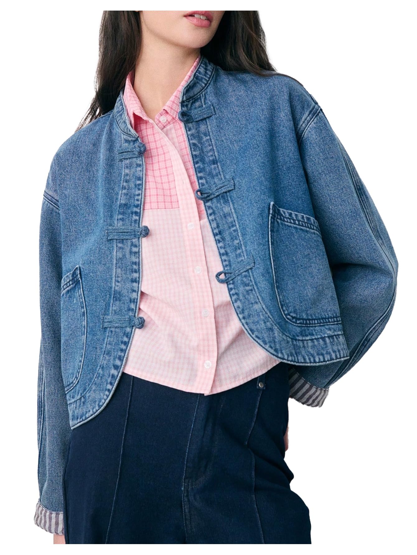 OYOANGLE Women's Y2k Cropped Denim Jacket Oversized Fall Autumn Jean Coat