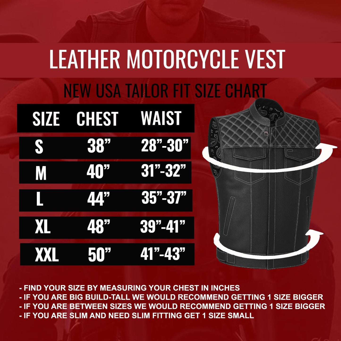Jackets 4 Bikes SOA Men's Motorcycle Vest, Geniune Buffalo Leather, Back Armor, Inside Pockets, Motorbike Riding Club Vests Paisley White L