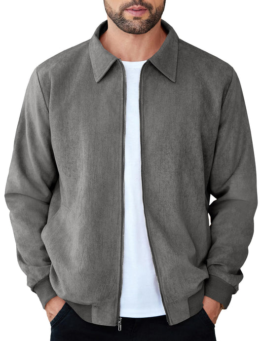 COOFANDY Mens Suede Jacket Casual Stylish Leather Bomber Jacket Lightweight