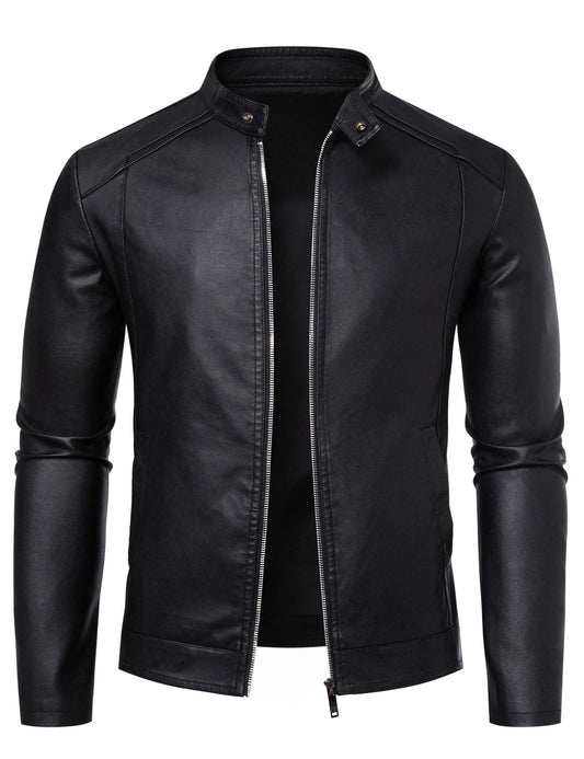 Zbrandy Mens Leather Jacket Faux Leather Motorcycle Jackets Stand Collar Biker Coat Outwear Black L