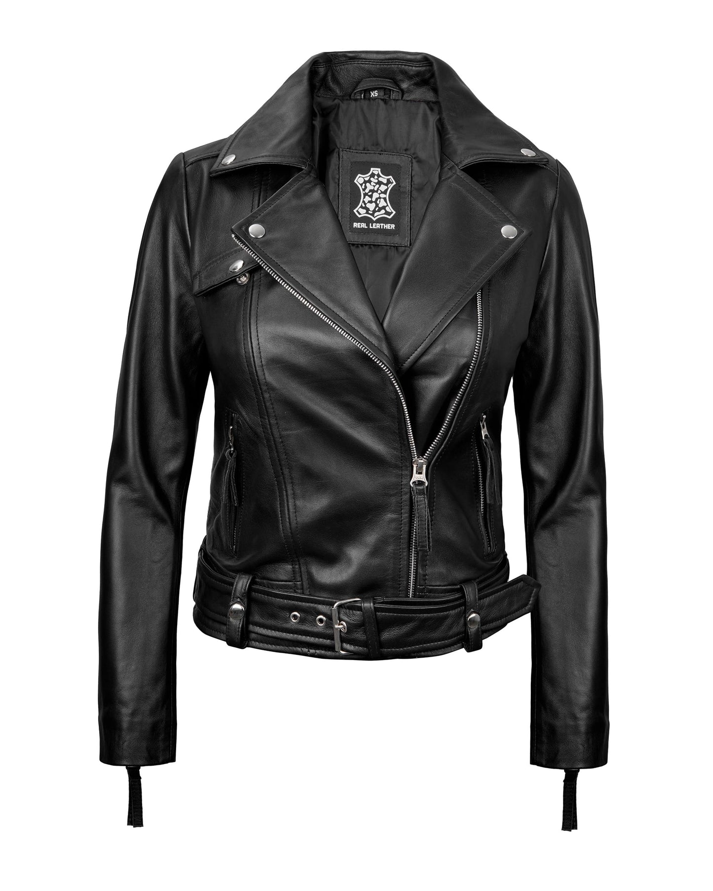 Decrum Black Leather Jacket Women - Womens Motorcycle Jacket | [1300912] Angela Black, S