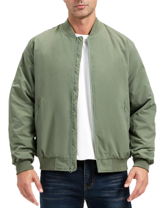 ULUSERN Men's Jackets-Bomber Jacket Fall Winter Warm Windbreaker Full Zip Casual Padded Coats