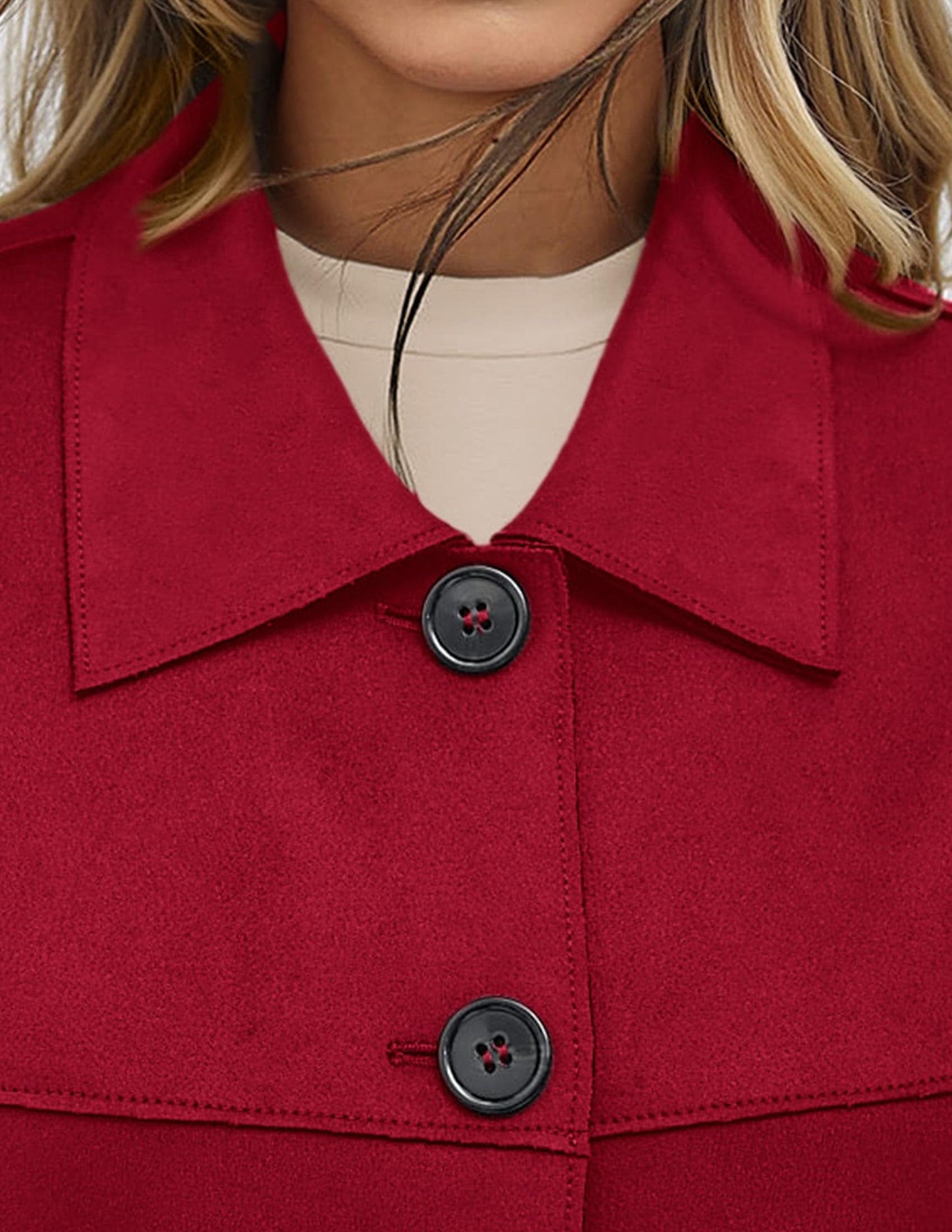 PRETTYGARDEN Women's Faux Suede Cropped Jacket Casual Lightweight Fall Fashion 2026 Winter Coats Outerwear Trendy Clothes (Red,Medium)