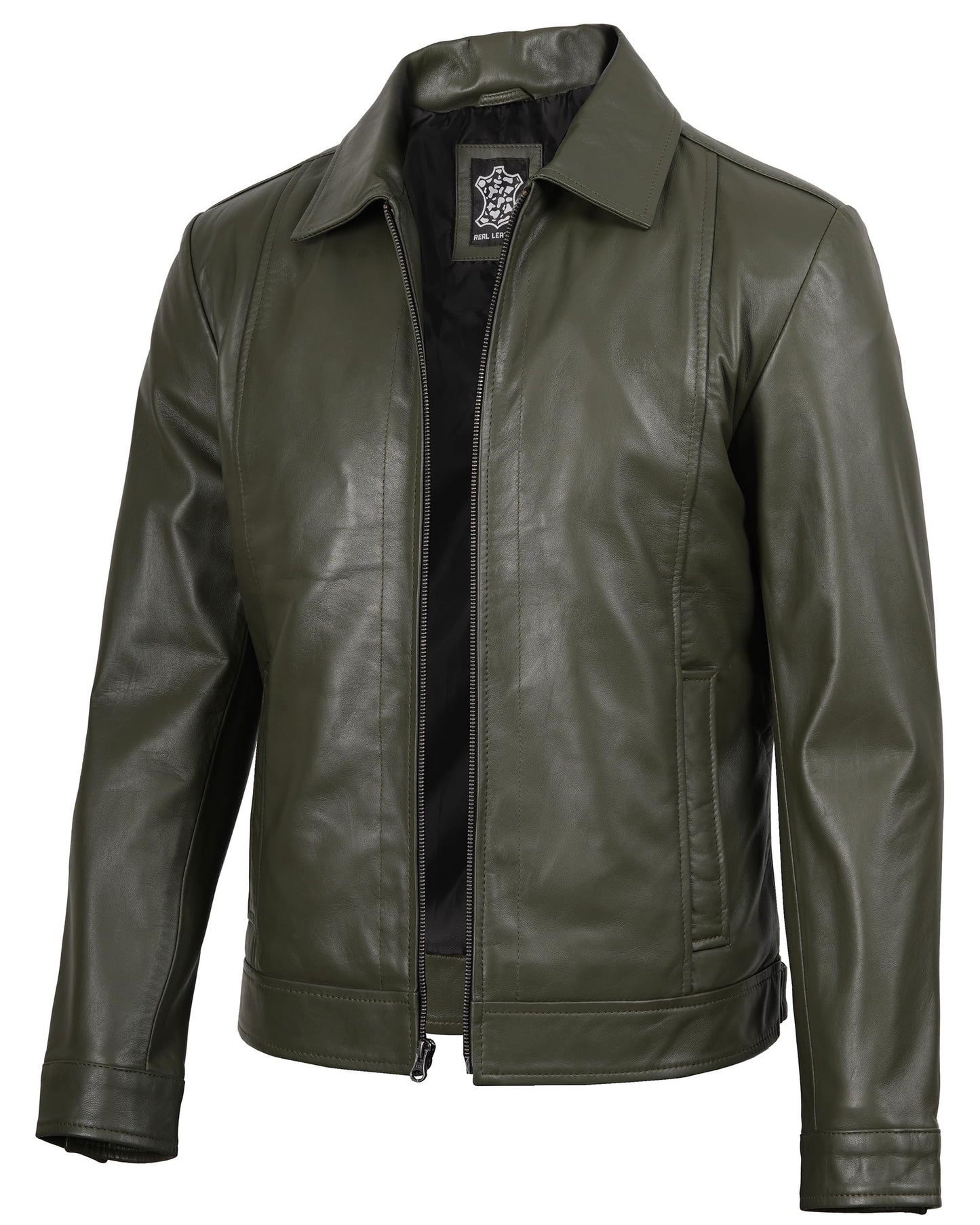 Decrum Vintage Leather Jacket - Leather Jacket Mens | [1124084] Jse Olive Grn, L
