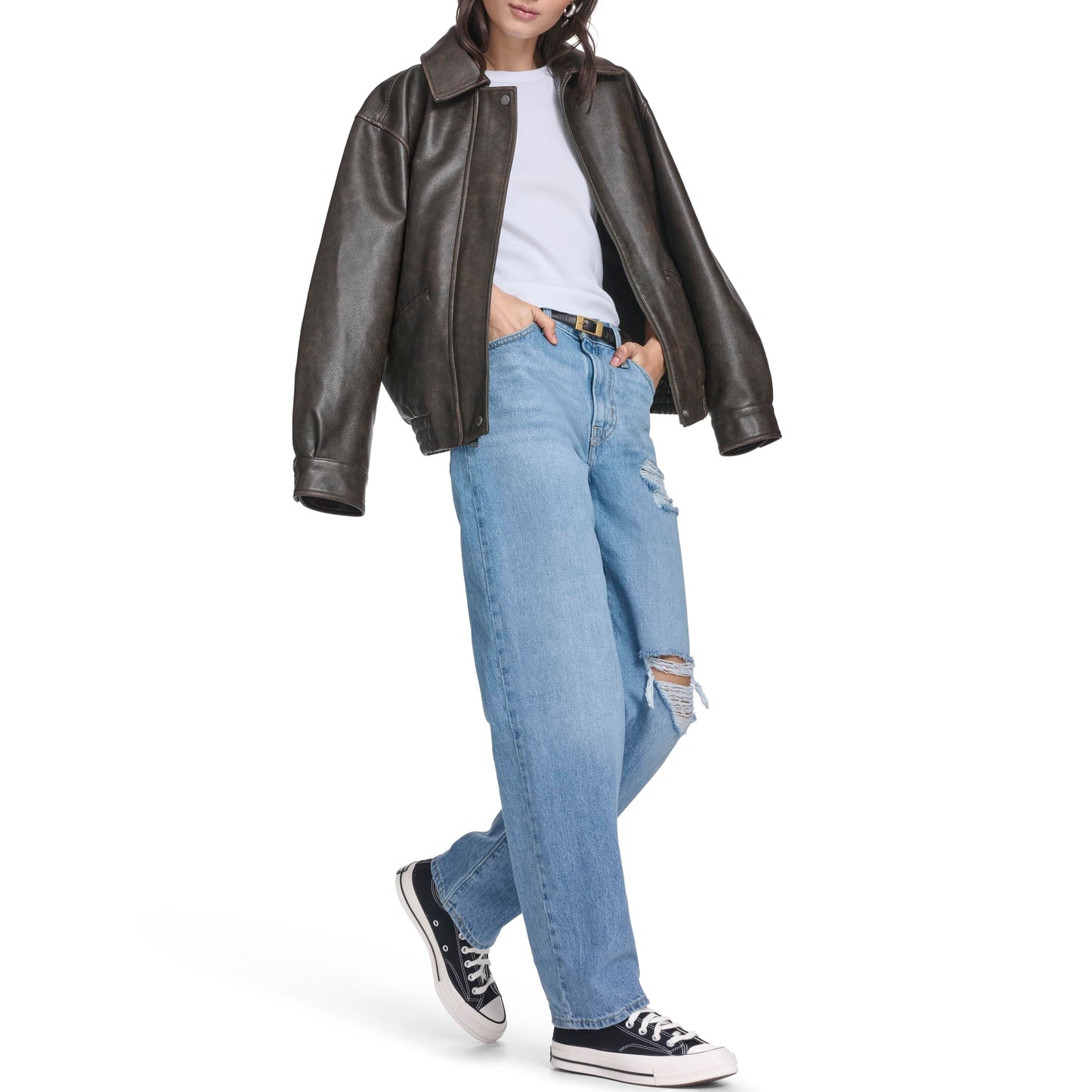 Levi's Women's Faux Leather Relaxed Fit Bomber, Brown, Medium