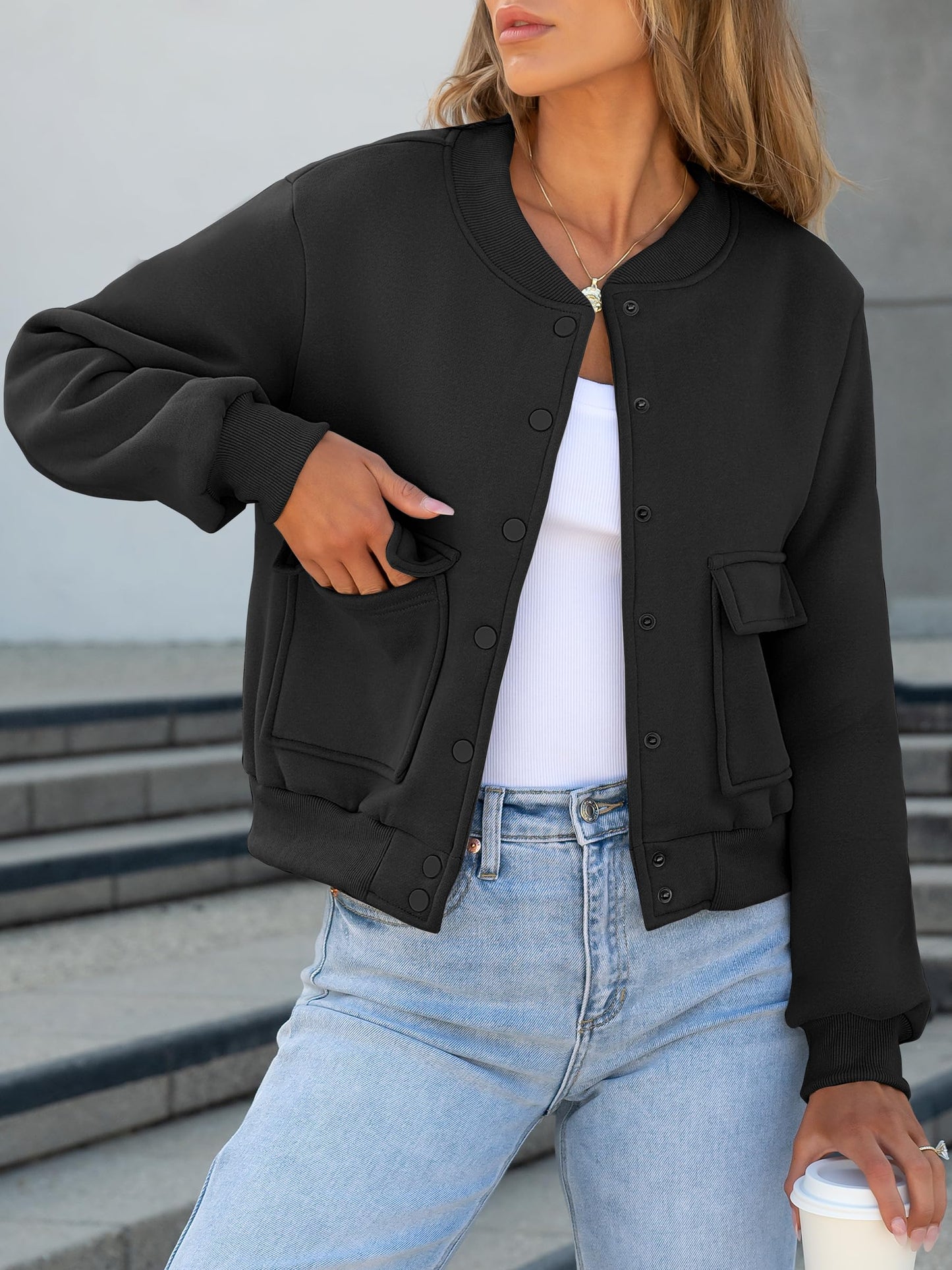 ANRABESS Women Cropped Bomber Jacket 2026 Fashion Casual Trendy Varsity Y2k Jackets Fall Outfits Black Medium