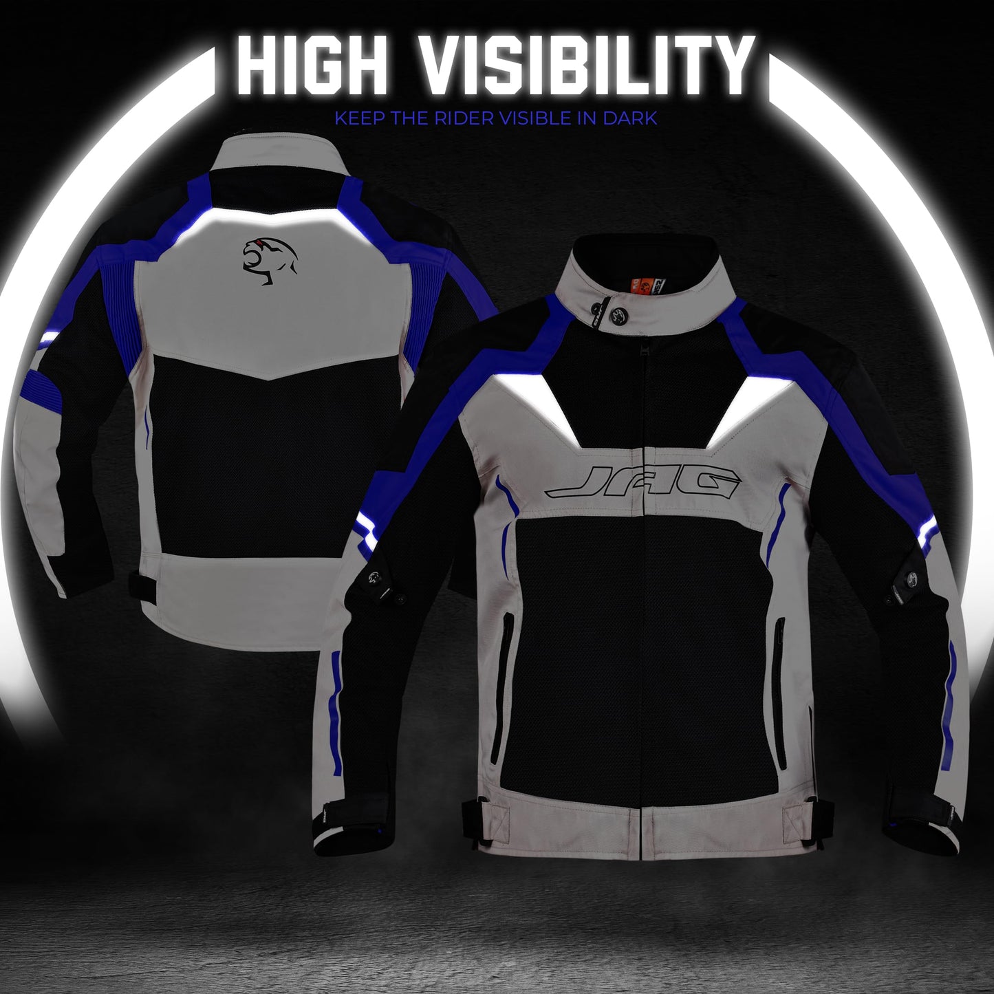 J.A.G. JAG Mesh Motorcycle Biker Jacket-CE Level 1 Armor Motorbike Jacket Men-High Visibility Riding Jacket with Armor (US, Alpha, XX-Large, Regular, Regular, Blue)