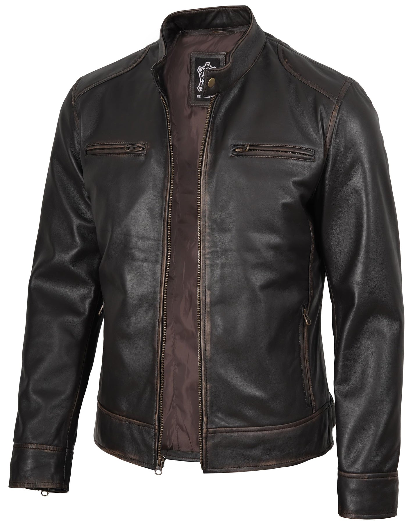 Decrum Distressed Brown Leather Jackets Mens - Men Big And Tall Leather Jacket | [1122963] Ddge Dark Brown, MT