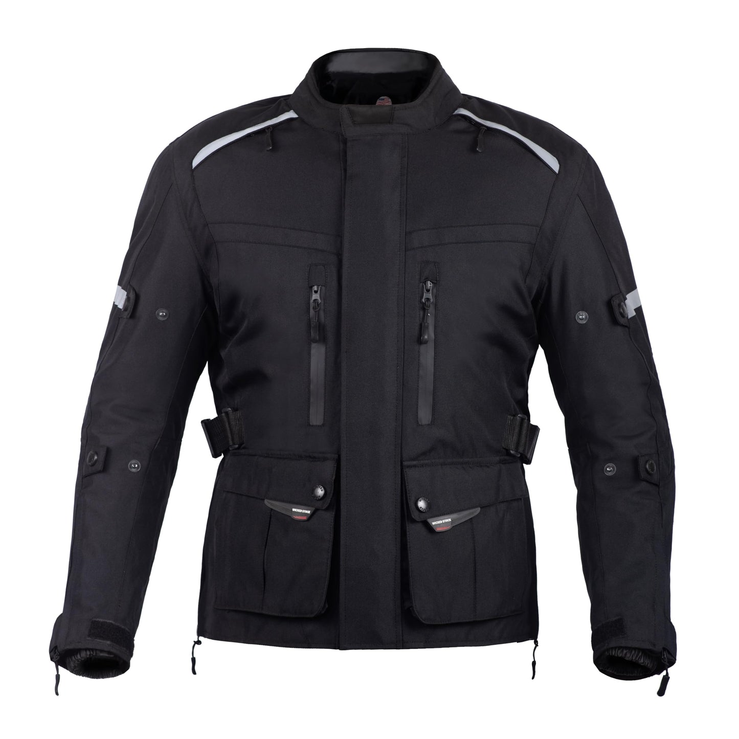 WICKED STOCK Waterproof Motorcycle Jacket Men - CE LEVEL2 Reflective Motorcycle Armor Biker Jacket Men with 8 Pockets - 4 Season Mens Motorcycle Jacket with Adjustable Biceps, Forearms and Waist