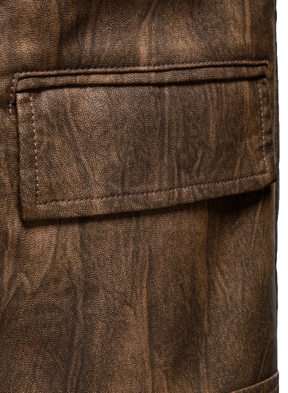 HOOD CREW Mens Casual Leather Blazer Vintage Lightweight Coat Button Closure Style Faux Leather Jackets for Men Brown L