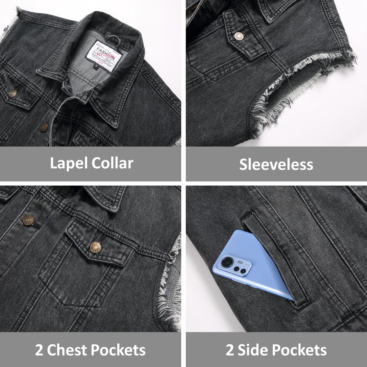 Ginsiom Men's Denim Vest,Sleeveless Jean Jacket Ripped Stretchy Distressed Battle Vest for Men Sleeve Less Outerwear(938Grey,M)