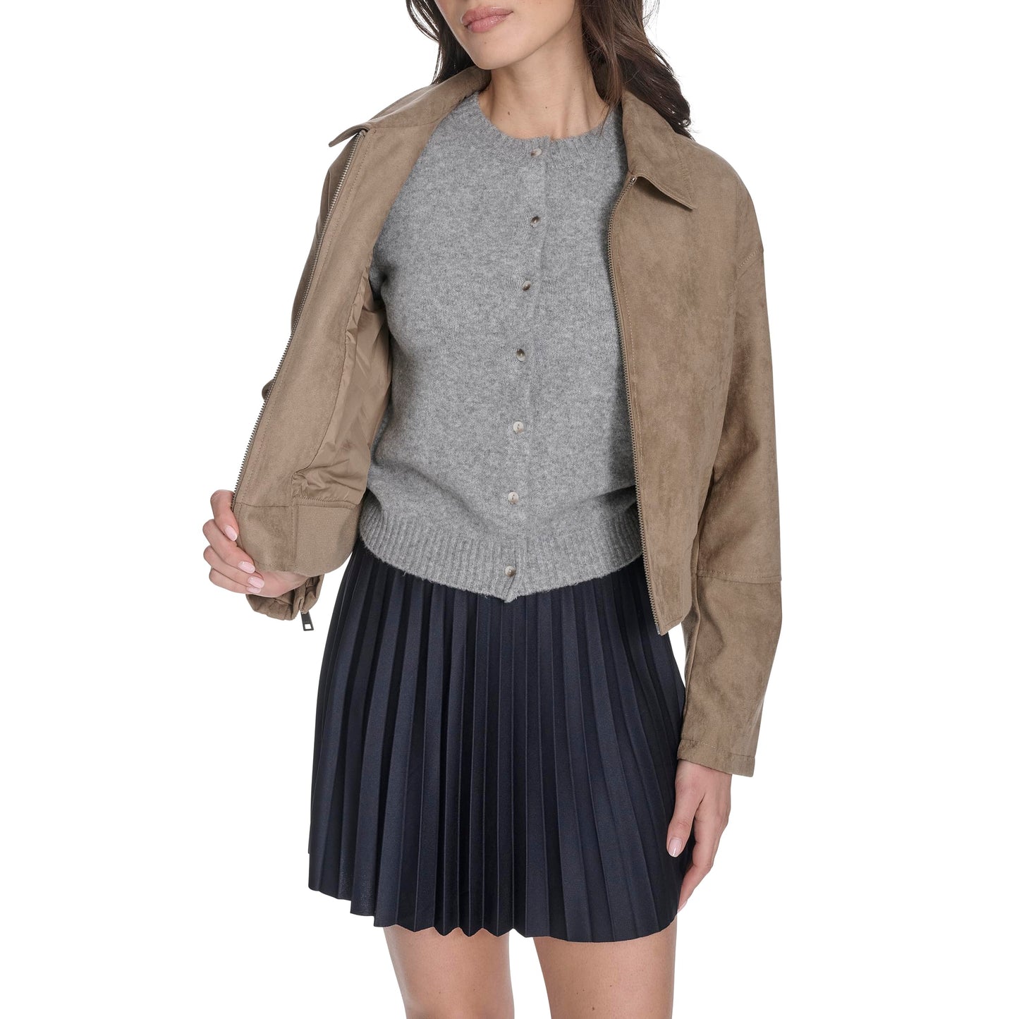Levi's Women's Faux Leather Bomber with Laydown Collar, Tan Faux Suede, X-Large