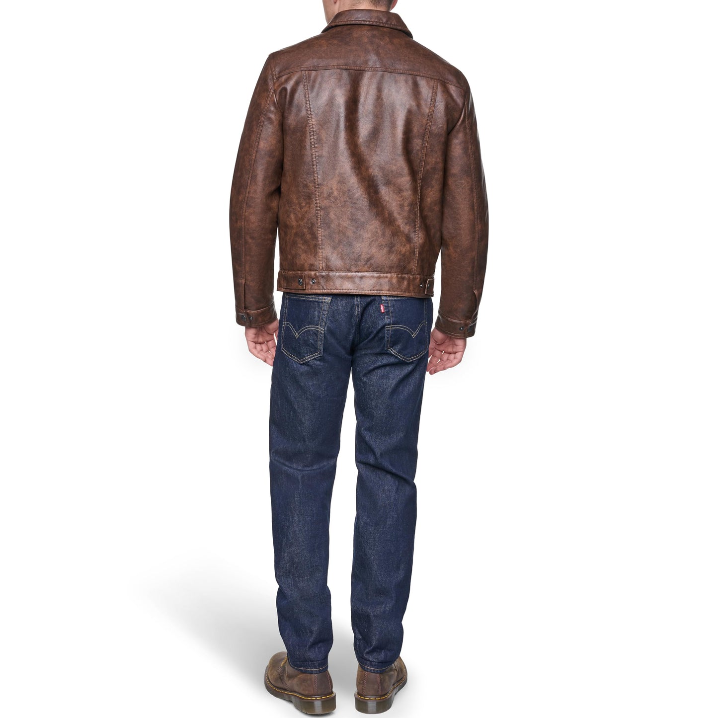 Levi's Men's Faux Leather Classic Trucker Jacket, Caramel, Large