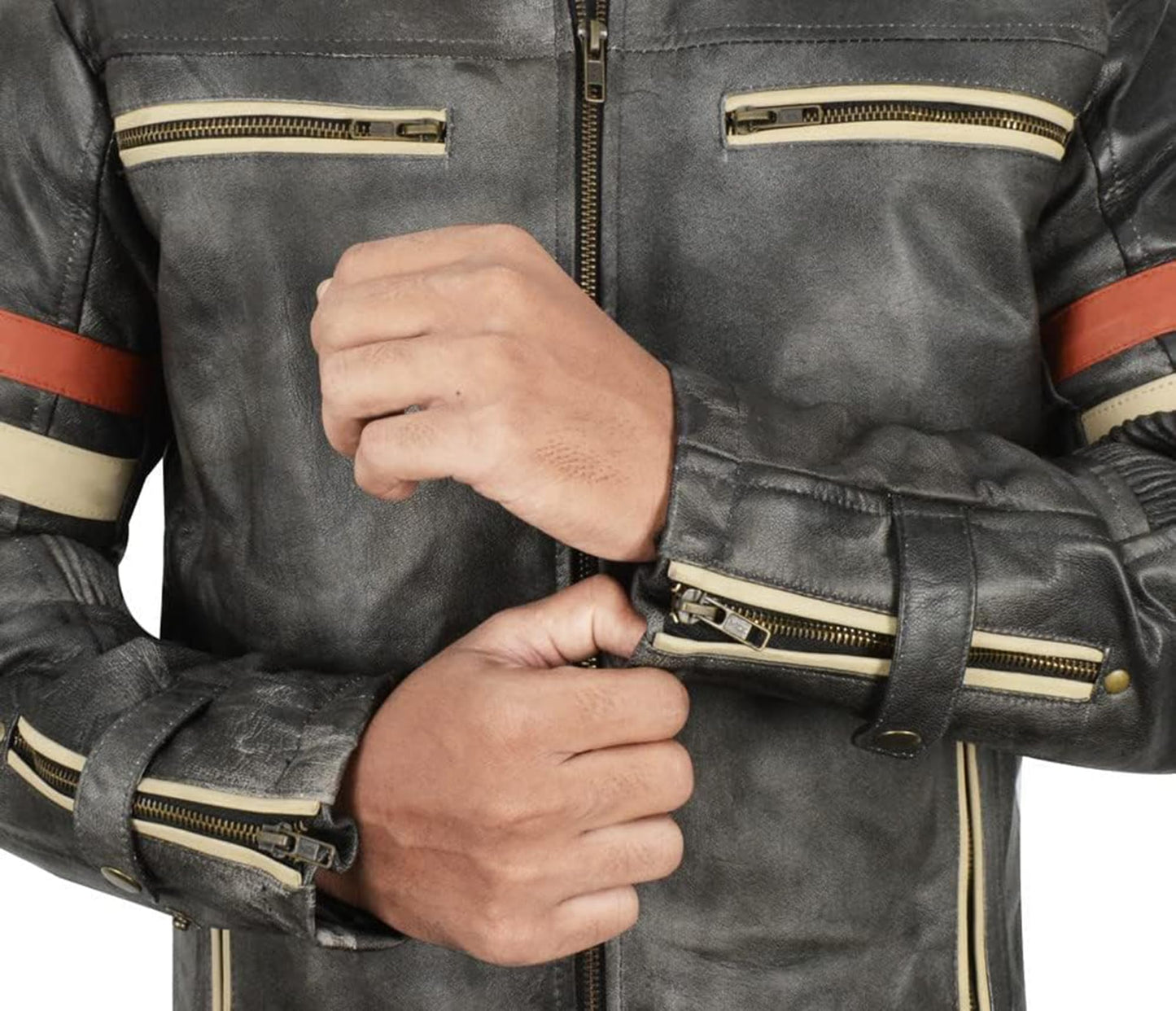 Vintage Cafe Racer Leather Jacket Men Retro Motorcycle Racing Jacket