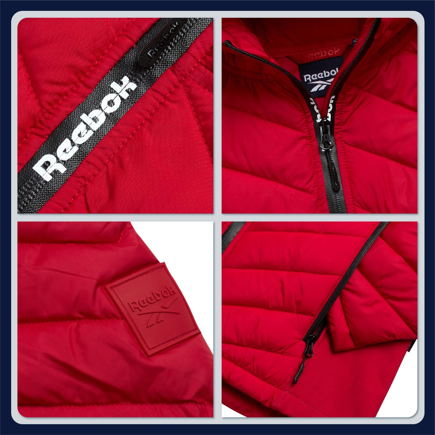 Reebok Womens Puffer Jacket - Midweight Quilted Snow Glacier Shield Full Zip Winter Coat for Women with Hood & Zip Pockets, Size Small, Vector Red Glow