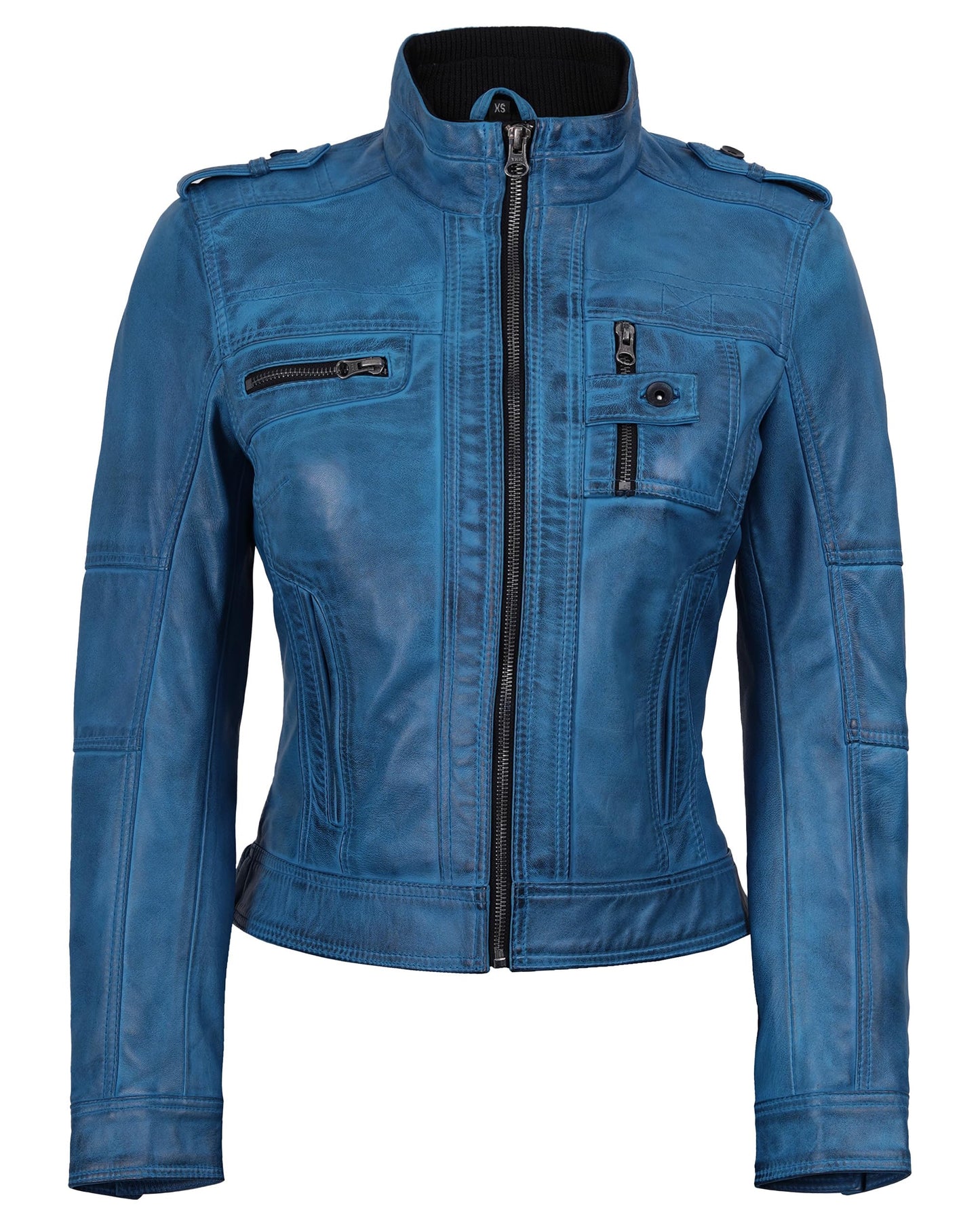 Decrum Blue Leather Jacket Women - Racer Jacket Women | [1329462] Tavares Blue, S