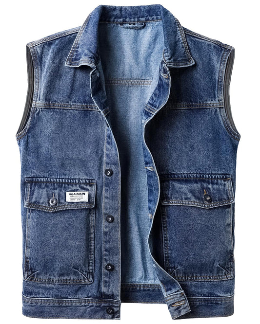 Harbrosrce Classics Men's Denim Vest Sleeveless Denim Vest Cowboy Jacket Motorcycle Vest Biker Vest for Men Casual Leisure