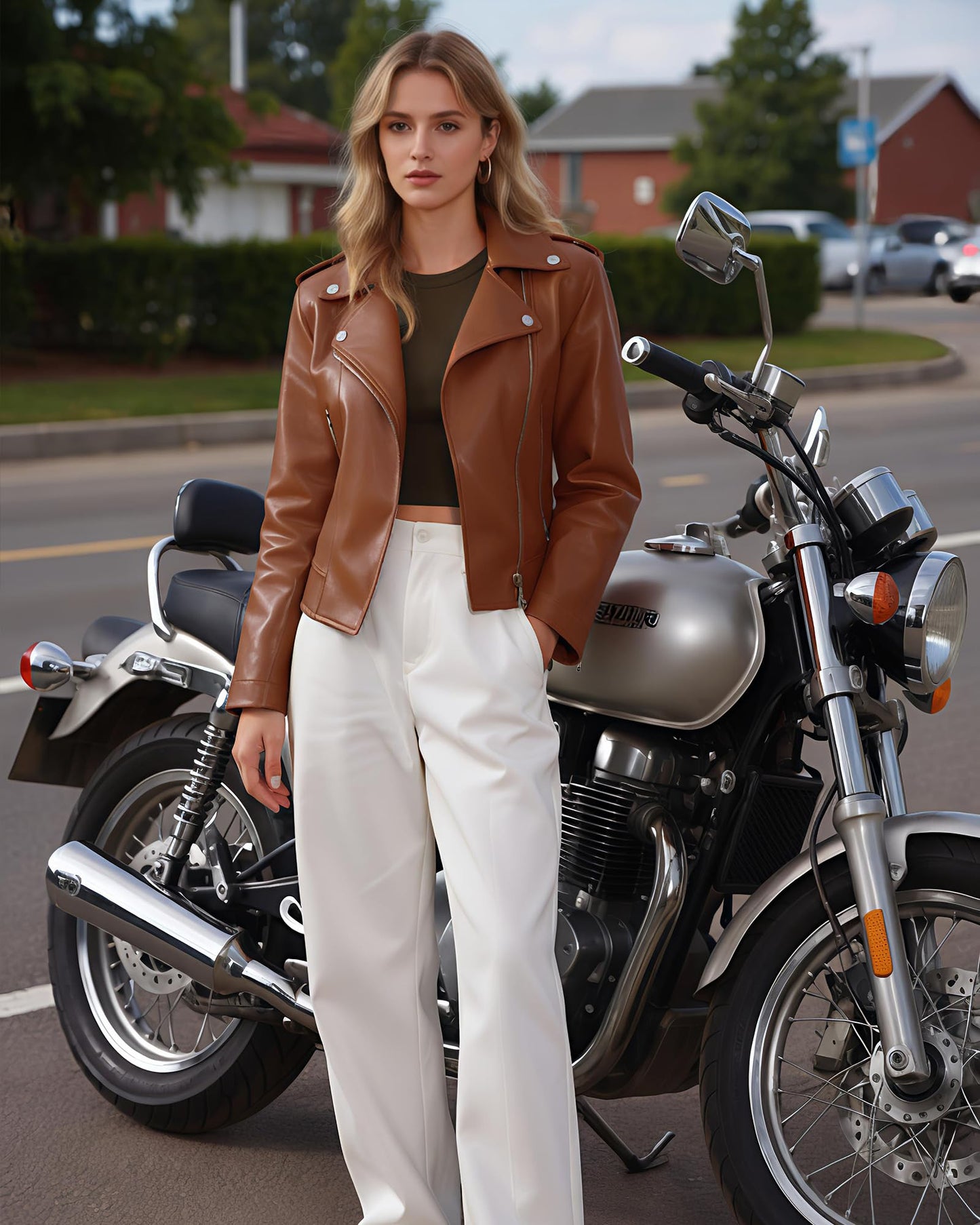 Ommiivex Women Faux Jacket Leather Cropped Bomber Coat Fall Winter 2026 Spring Outfit lady Fashion Pleather Clothes Fake Suede Cute Zip Casual Short Vintage Favorites Going Out Bronw Tan