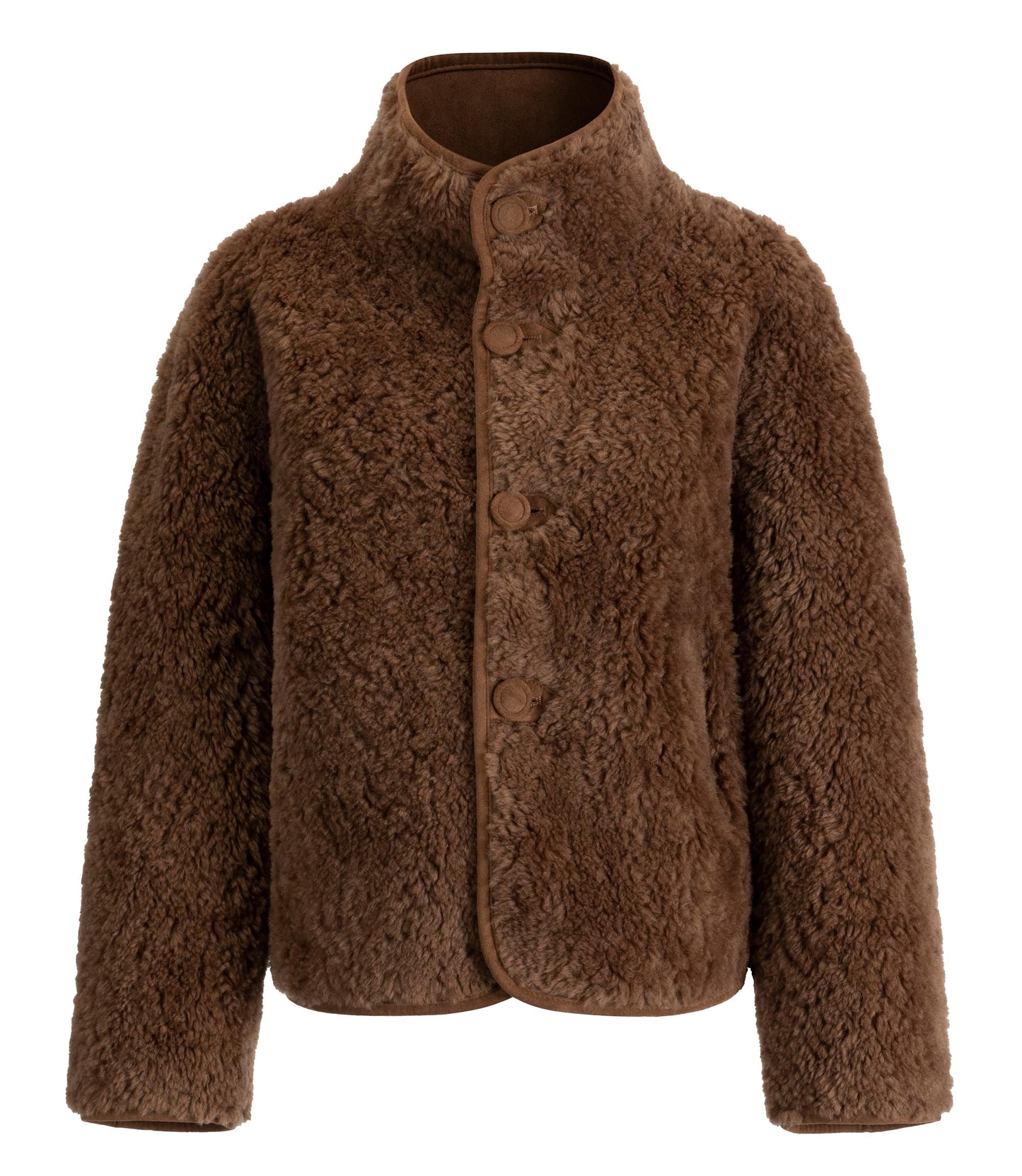 FLAVOR Womens Reversible Shearling Faux Leather Jacket Winter Casual Stand Collar Faux Fur Coats (Dark Brown, M)
