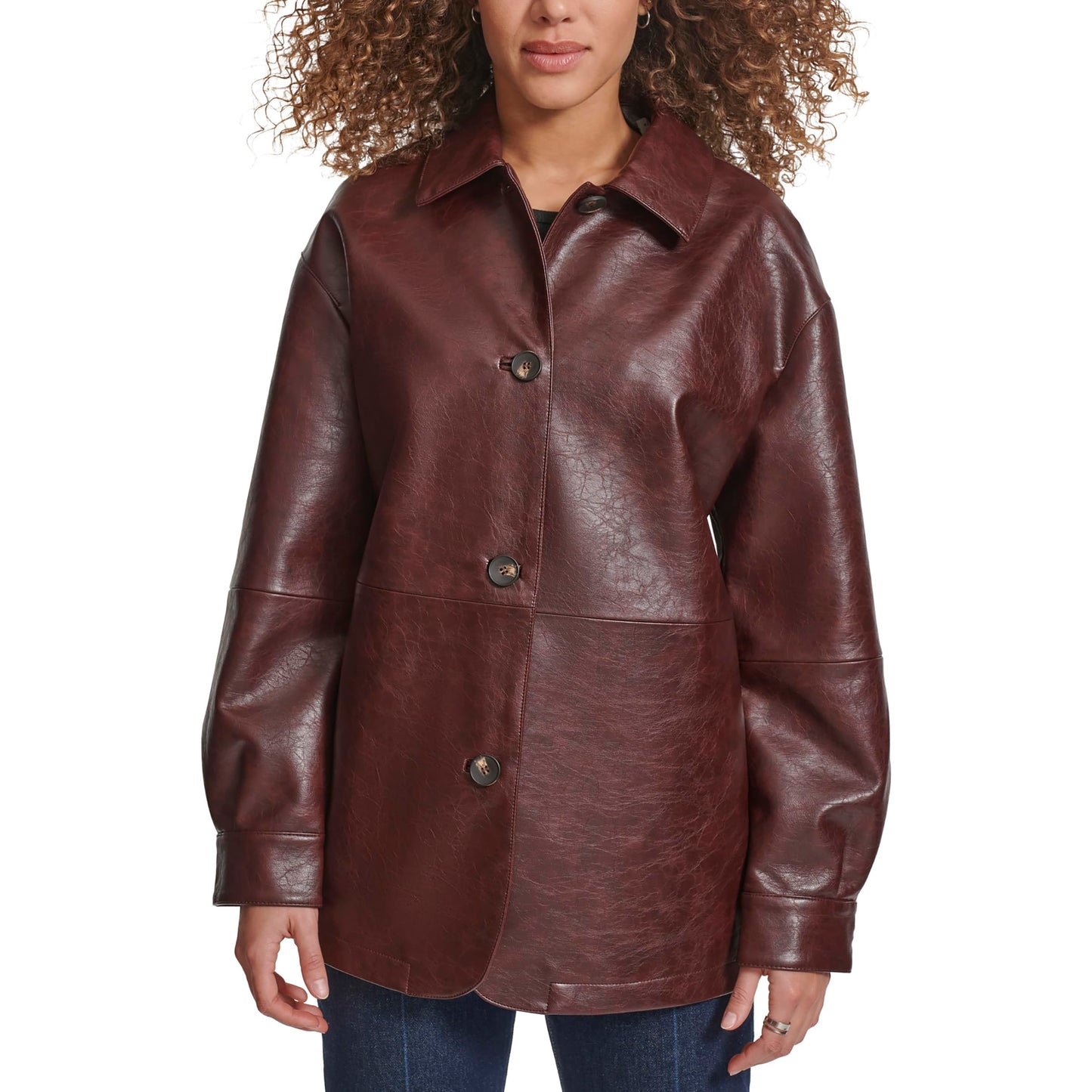 Levi's Women's Relaxed Fit Faux Leather Blazer, Oxblood Gloss, Small
