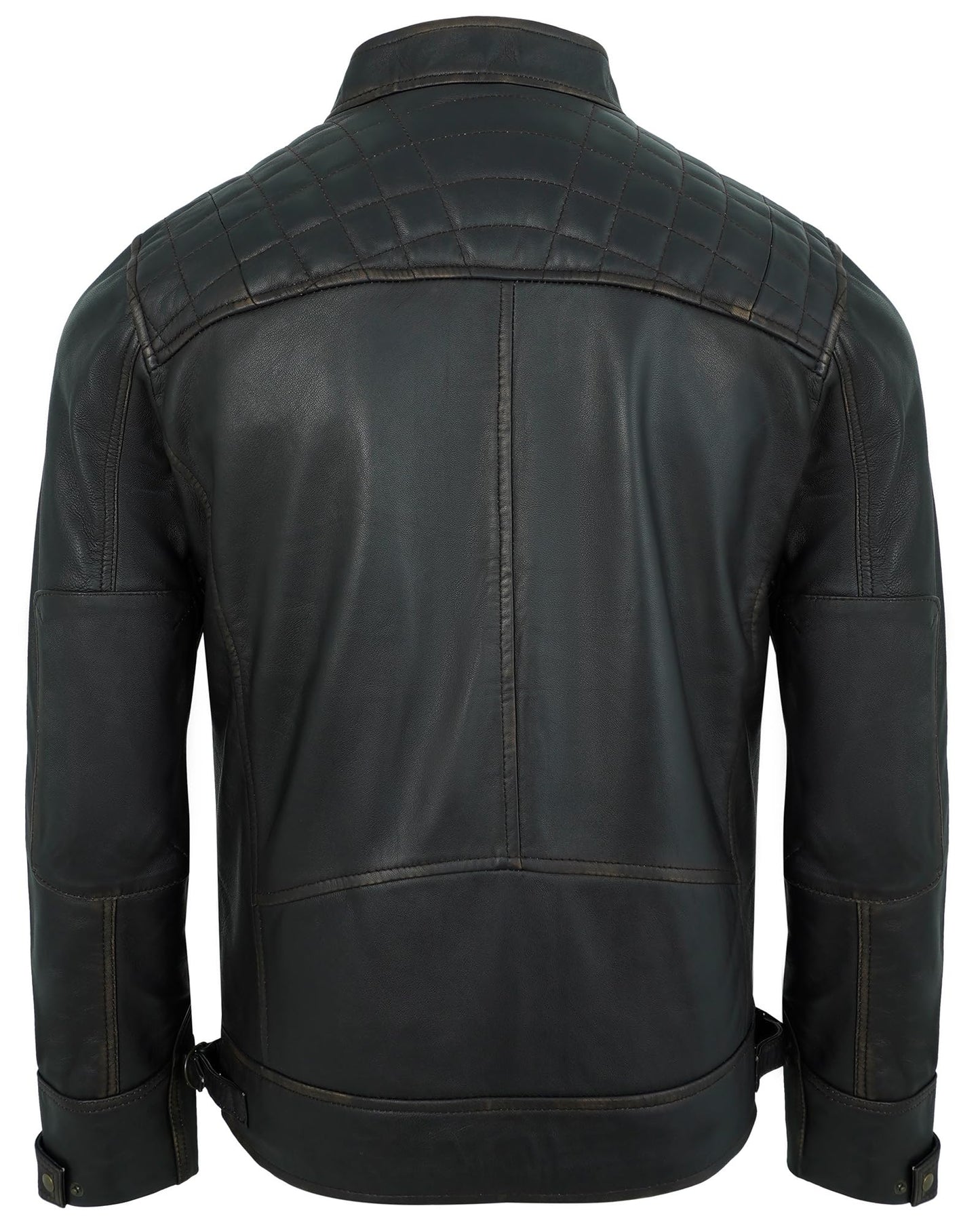 UrbanFocal Brown Leather Jacket Men - Quilted Moto Jacket Men for Bikers | [101000303] Diamond1 Ruboff, M