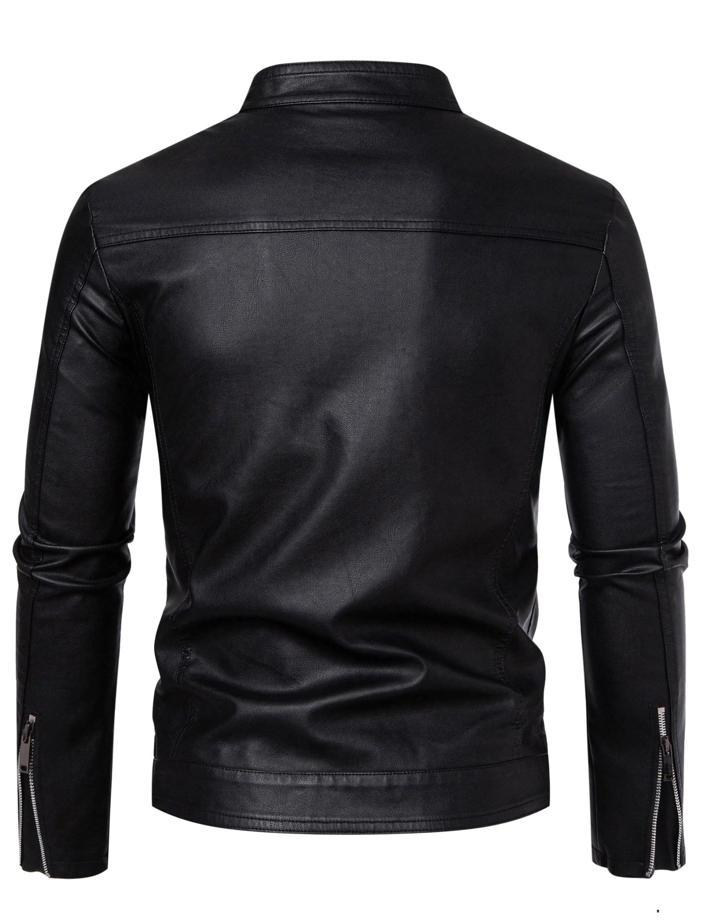 Zbrandy Mens Leather Jacket Faux Leather Motorcycle Jackets Stand Collar Biker Coat Outwear Black L