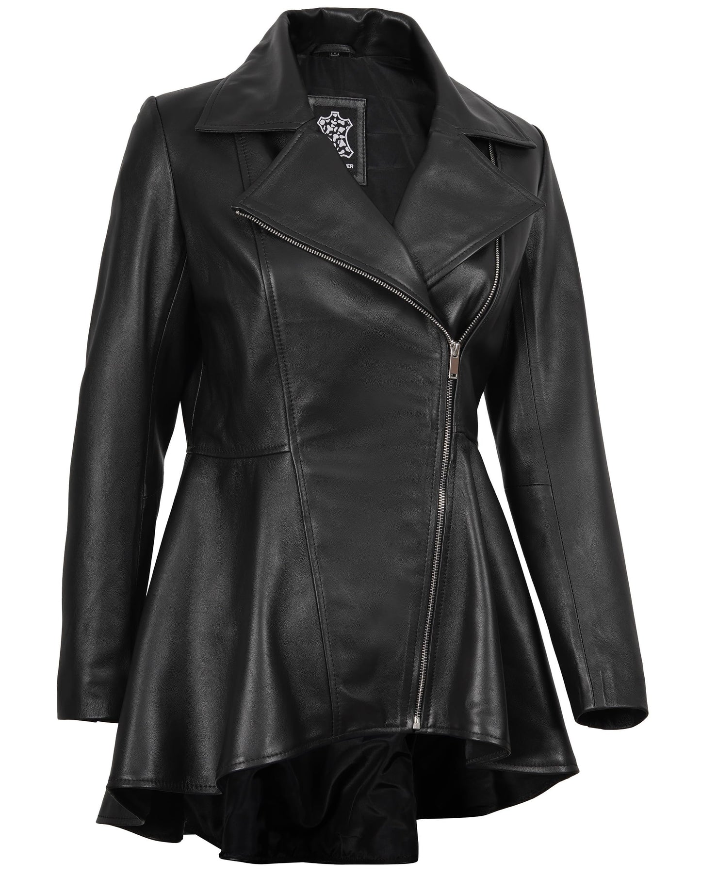Decrum Disc Black Womens Leather Jacket - Leather Peplum Jacket | [1314434] Clarissa Black, L