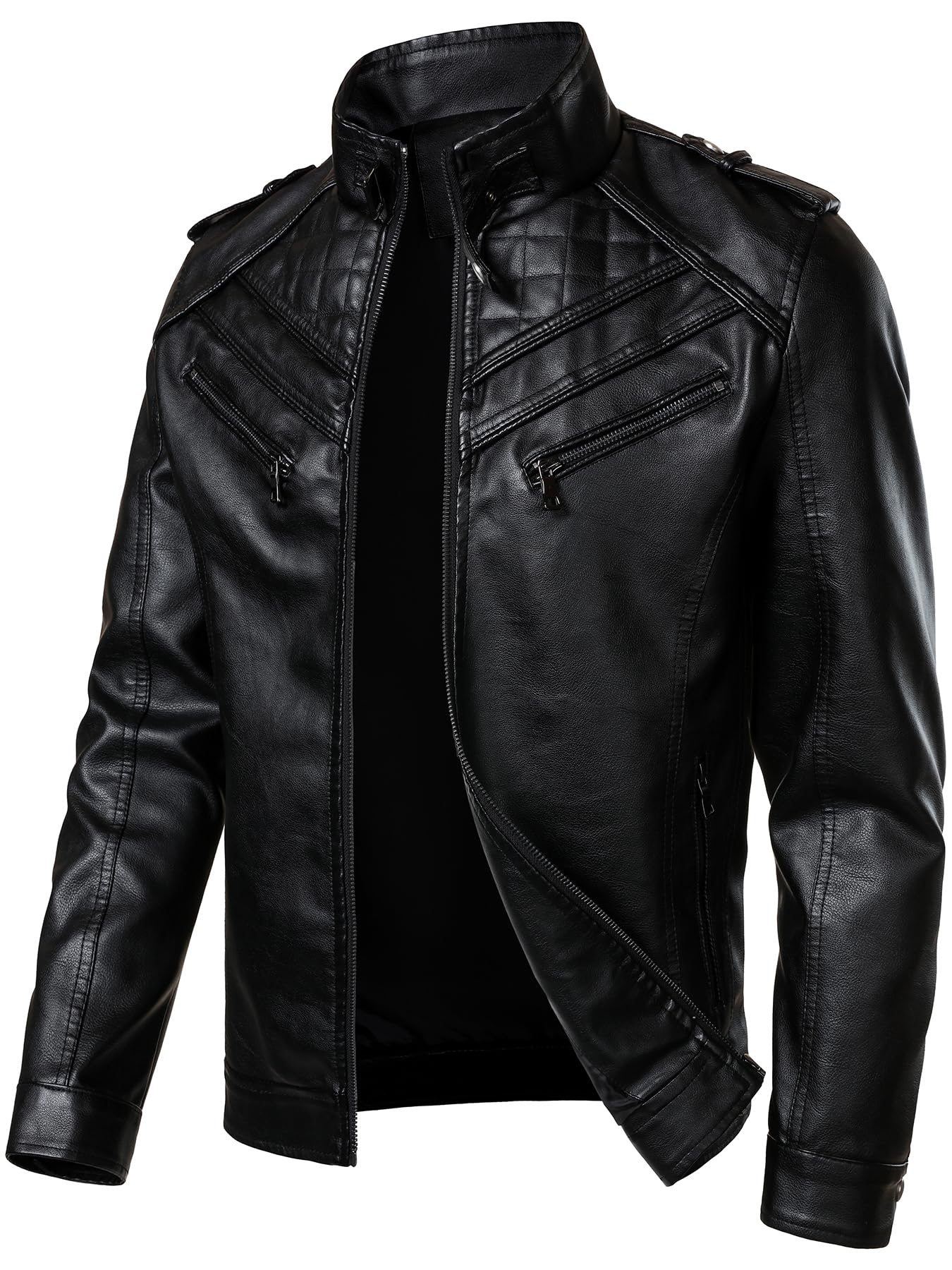 HOOD CREW Men’s Faux Leather Jackets Vintage Biker Motorcycle Jacket for Men Black XL