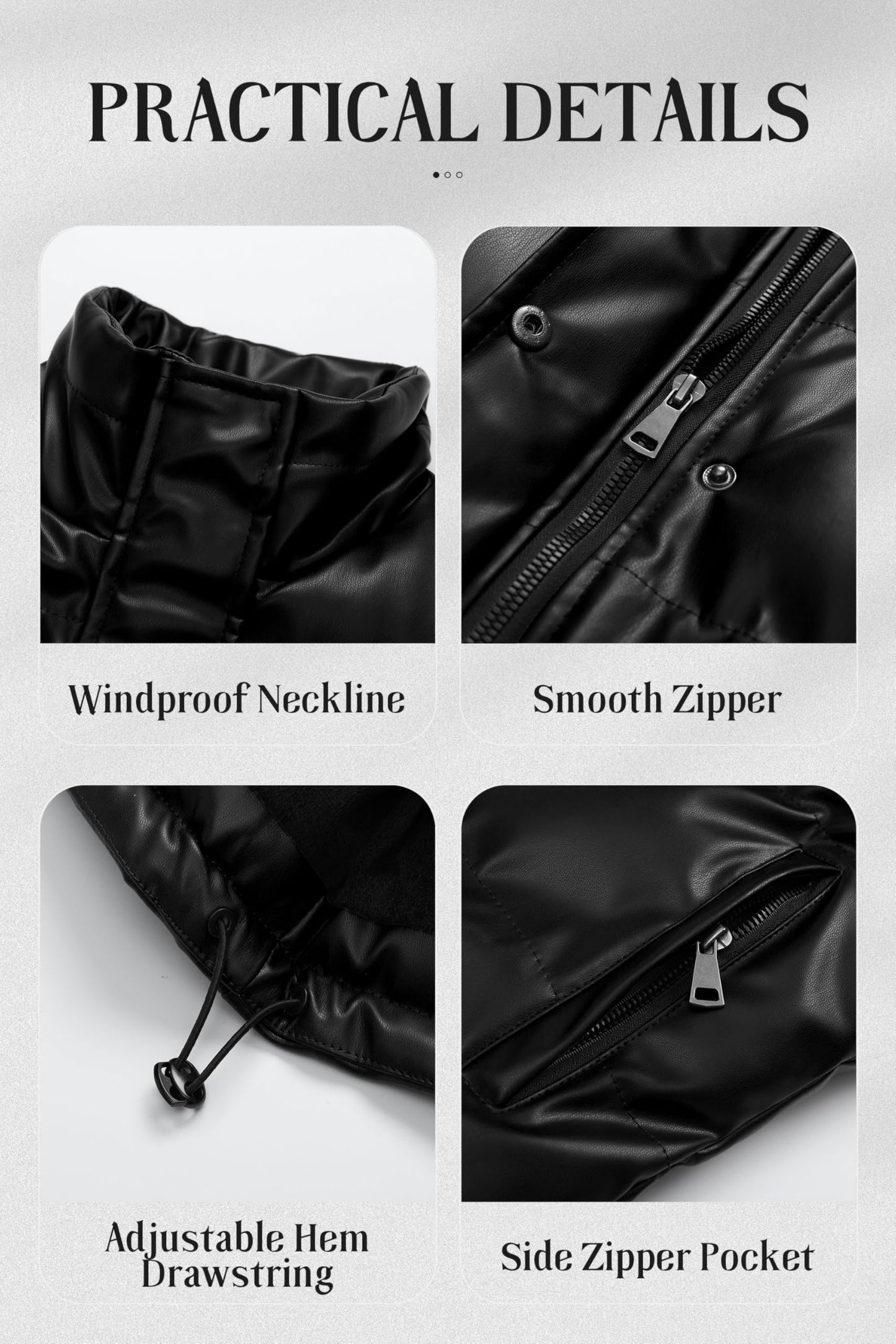 Chrisuno Women Puffer Jacket Windproof Motorcycle Leather Winter Jackets Women's Casual Short Stylish Faux-Leather Bubble Coat Black M
