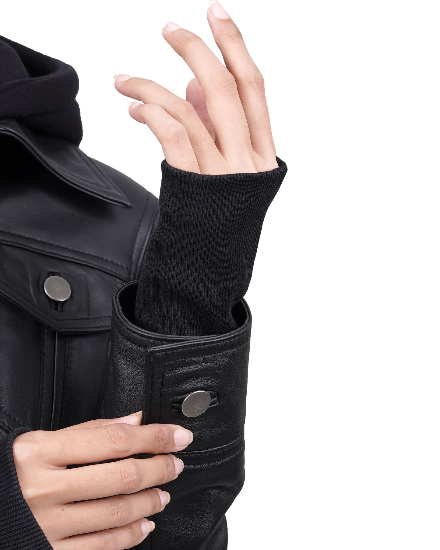 Blingsoul Hooded Leather Bomber Jacket For Women | [1309193] Betty - M