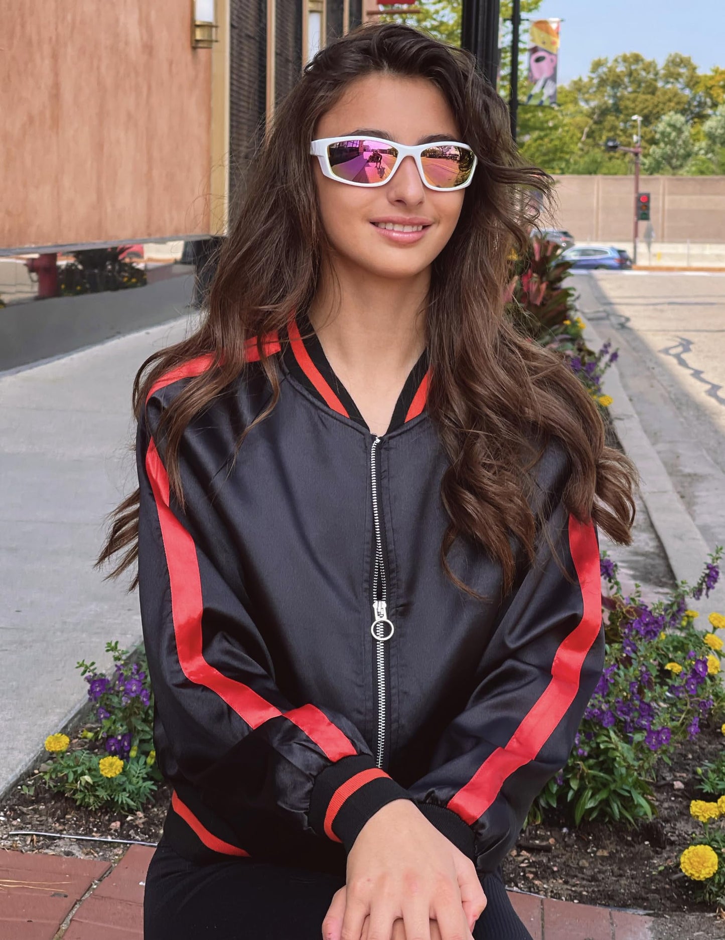 Zeagoo Women's Classic Solid Striped Biker Jacket Zip Up Fashion Bomber Jacket Coat Black Medium