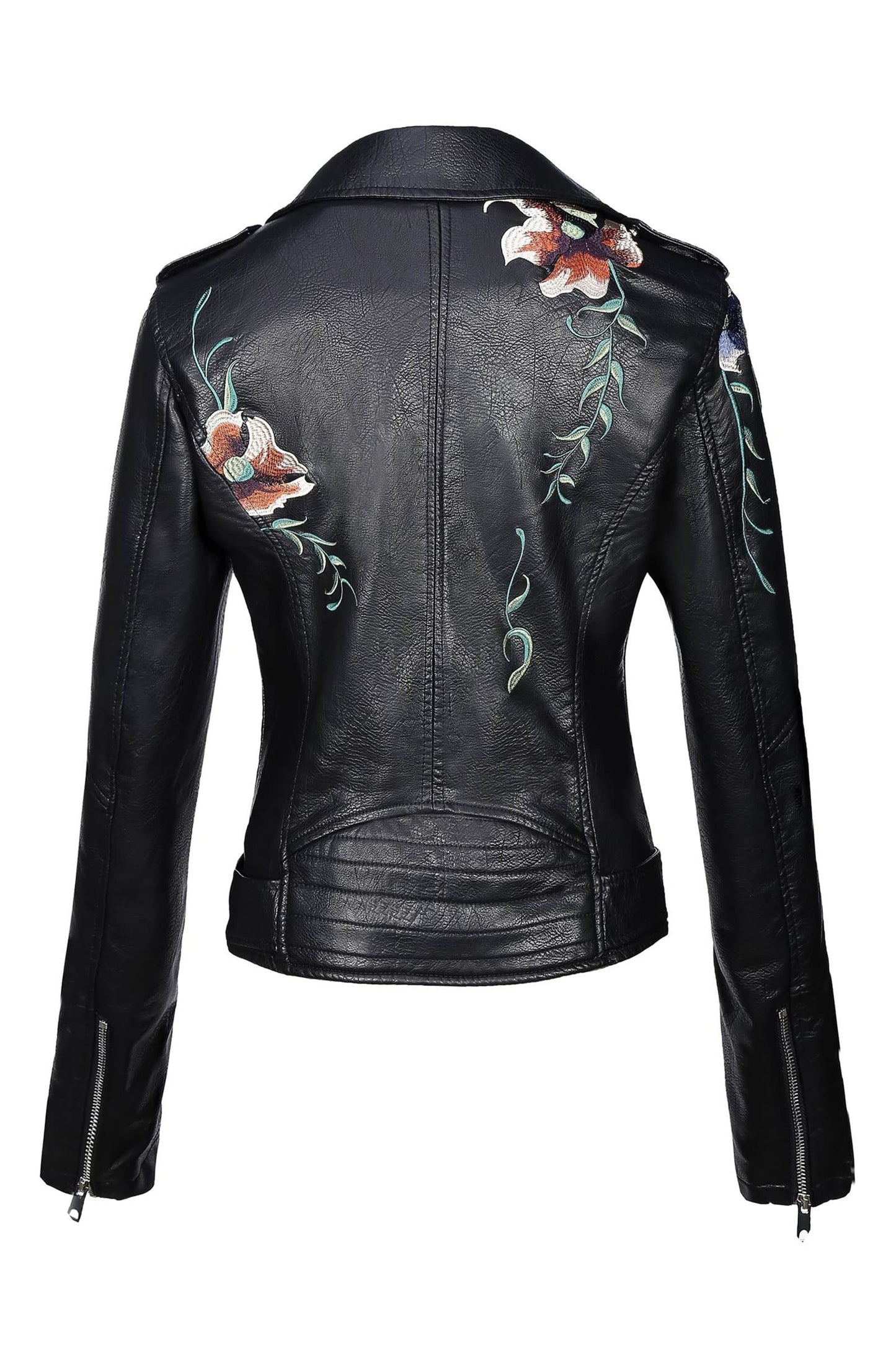 Bellivera Women's Faux Leather Jacket Floral Lightweight Moto Coat Black 1XL