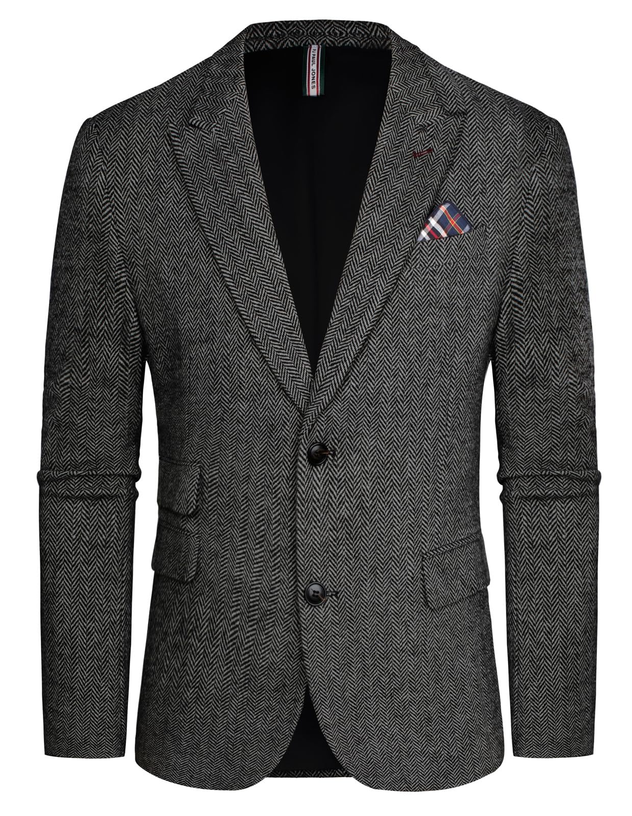 Men's Herringbone Blazer British Wool Blend Vintage Sport Coats Jacket for Wedding Black White Herringbone S