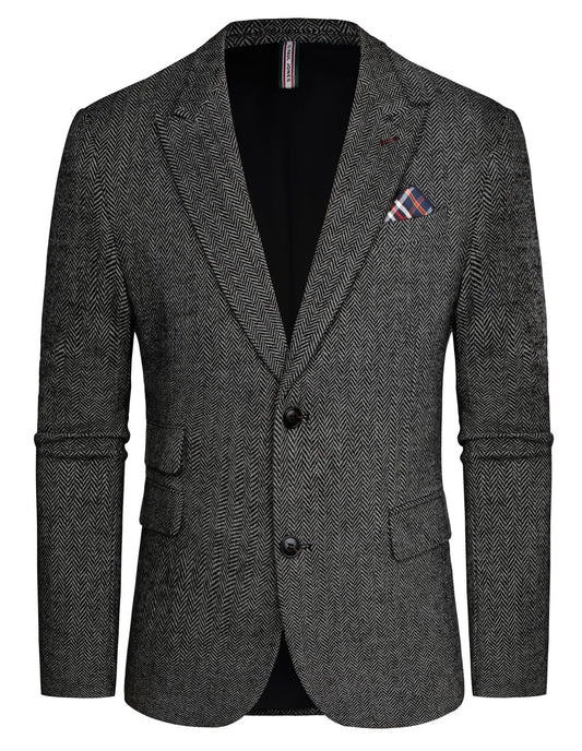 Men's Herringbone Blazer British Wool Blend Vintage Sport Coats Jacket for Wedding Black White Herringbone S