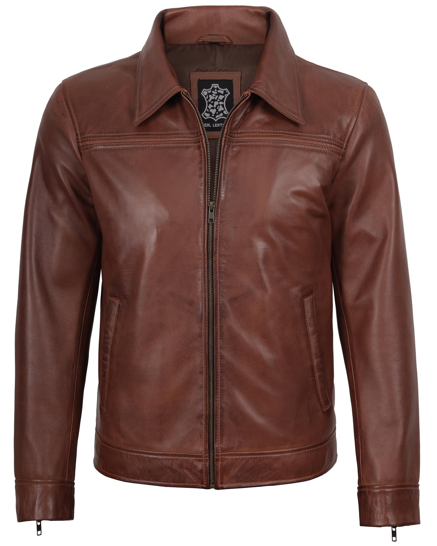 Decrum Leather Biker Jacket Men - Leather Jacket Men | [1130734] Mrk Cognac, L