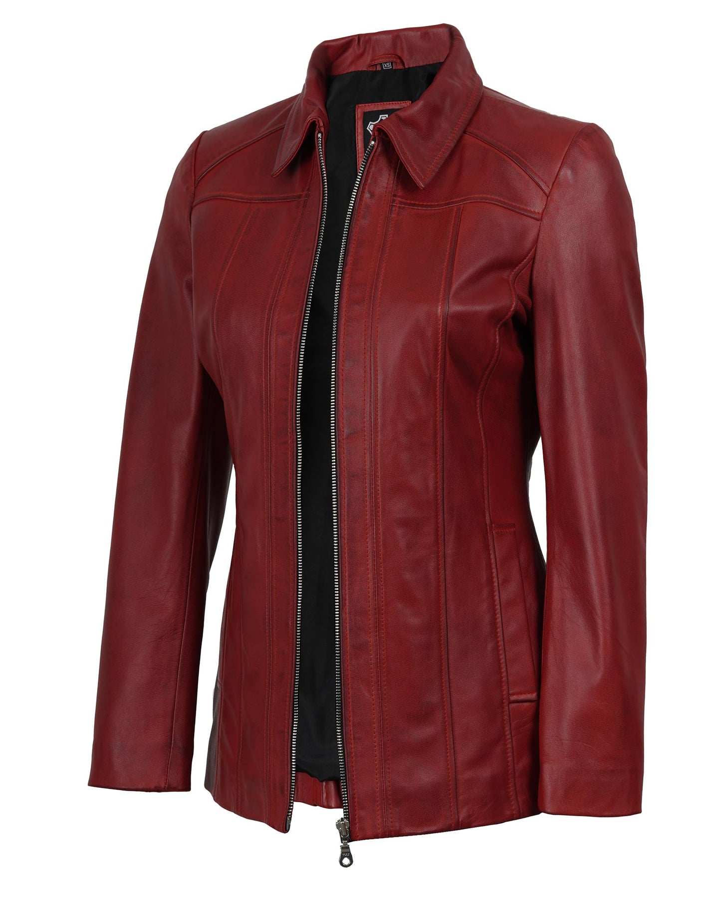 fjackets Real Lambskin Shirt Collar Style Women Leather Coat -Stylish Leather Jackets, Marsha Women's Jacket Red Wax| [1332066], 2XL