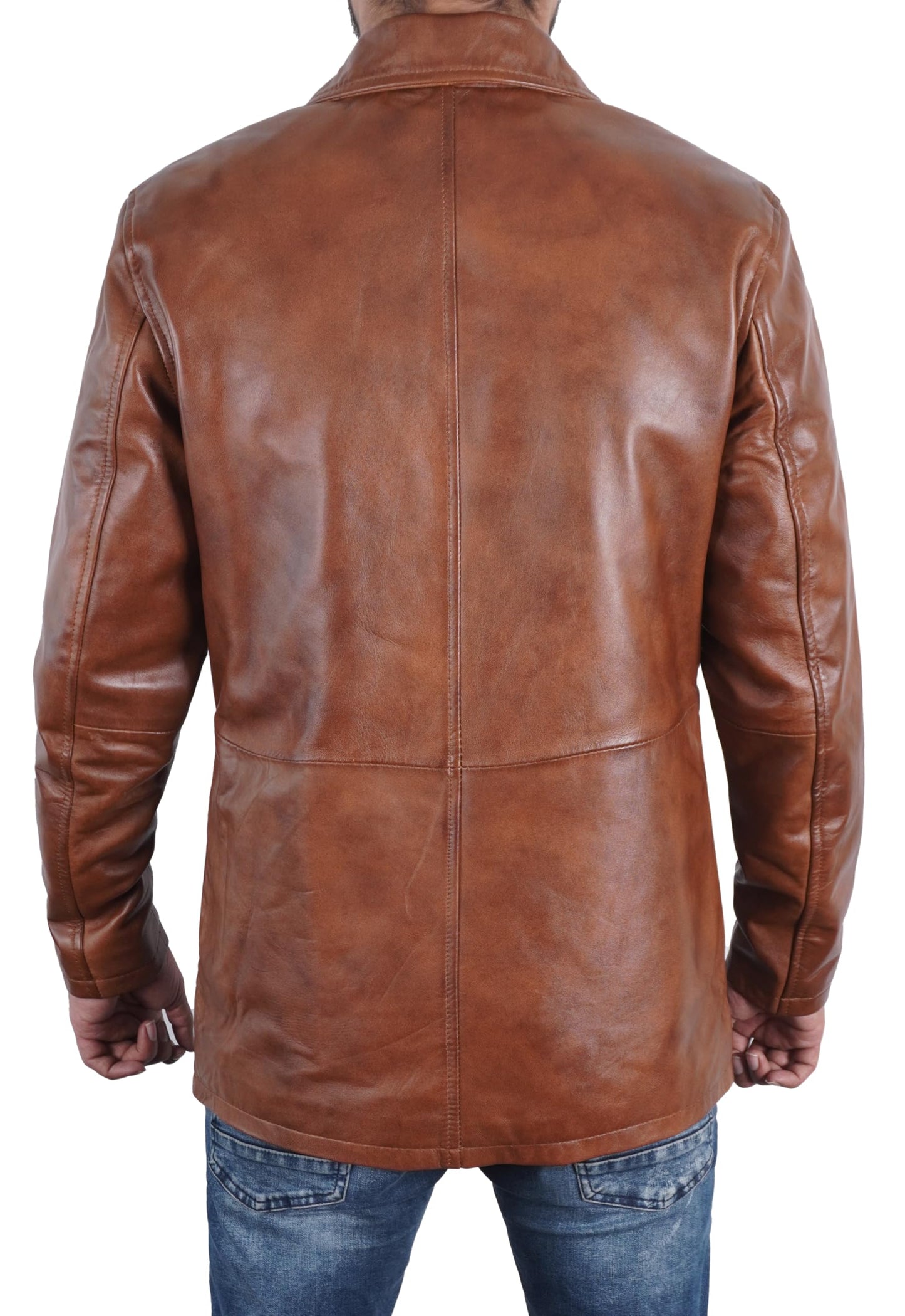 STOREJEES Brown Leather Jacket Men | Car Coat Brown, 5XL