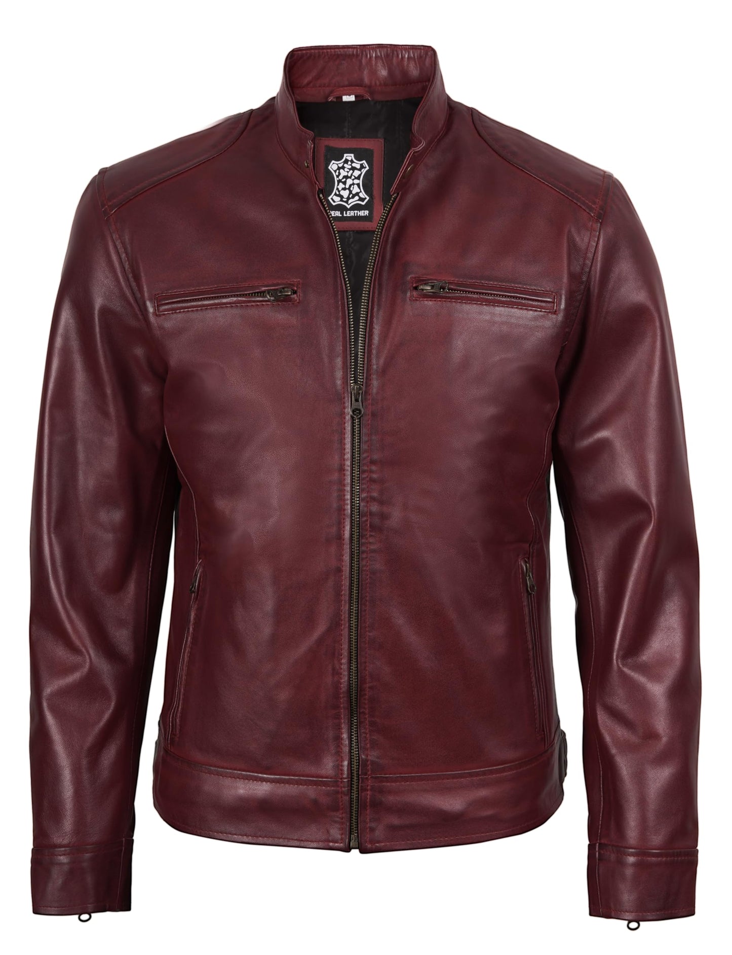 Decrum Mens Leather Jackets - Leather Motorcycle Jacket Men | [1116076] Ddge Burgundy, 2XL