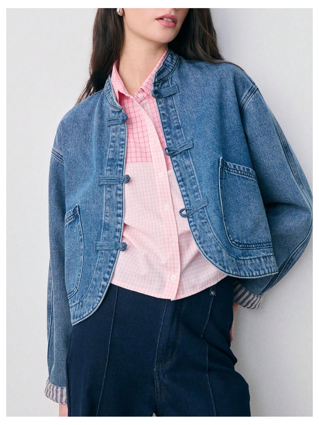 OYOANGLE Women's Y2k Cropped Denim Jacket Oversized Fall Autumn Jean Coat