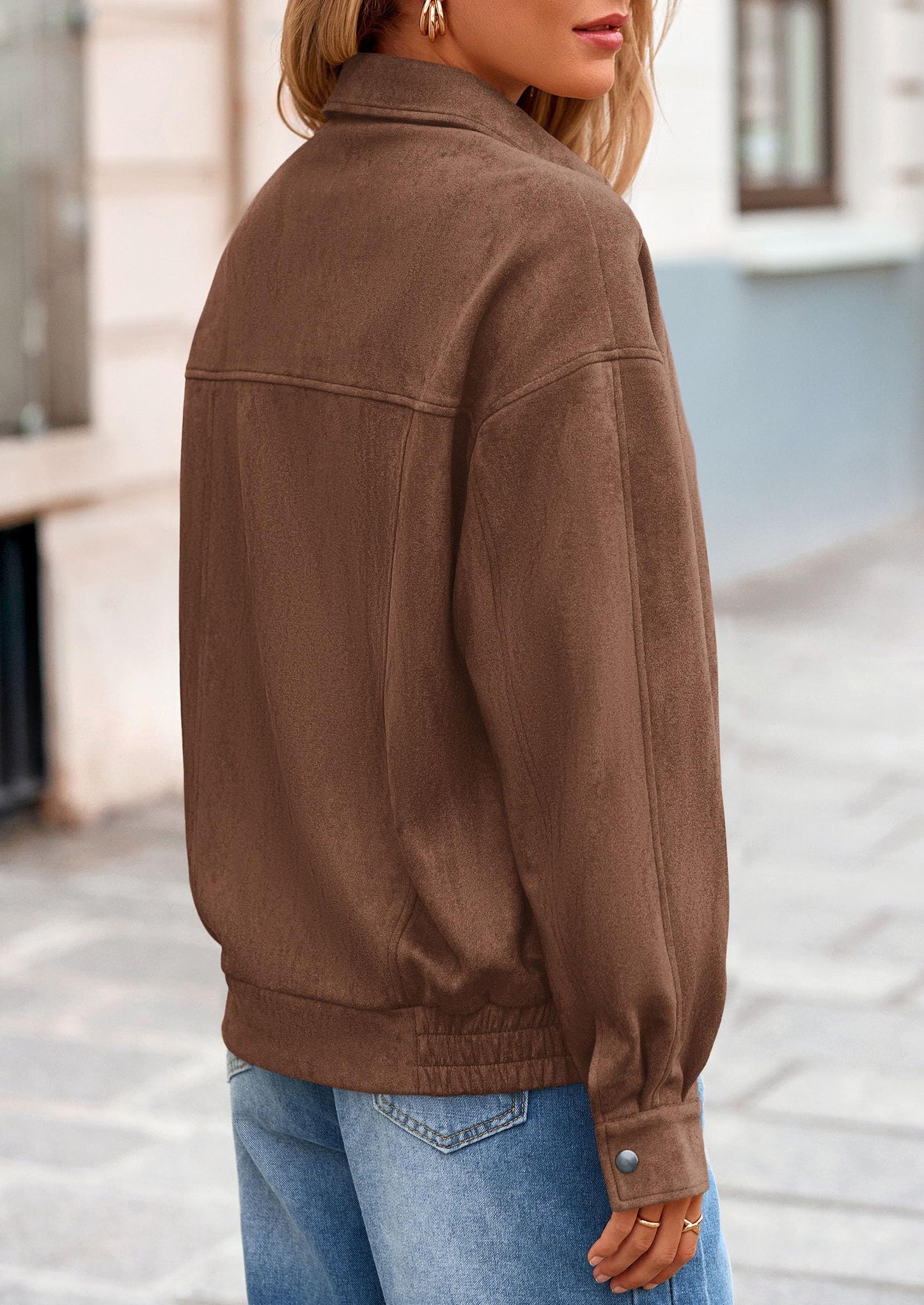 PRETTYGARDEN Faux Suede Bomber Jacket Women Fall Fashion 2026 Casual Zip Up Oversized Trendy Winter Clothing Outerwear Coats (Brown,Small)