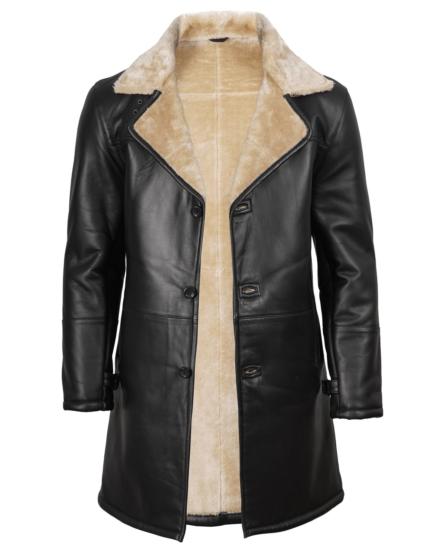 fjackets Genuine Leather Jacket - Turlock Black & Beige Shearling Coat| [1509993] M