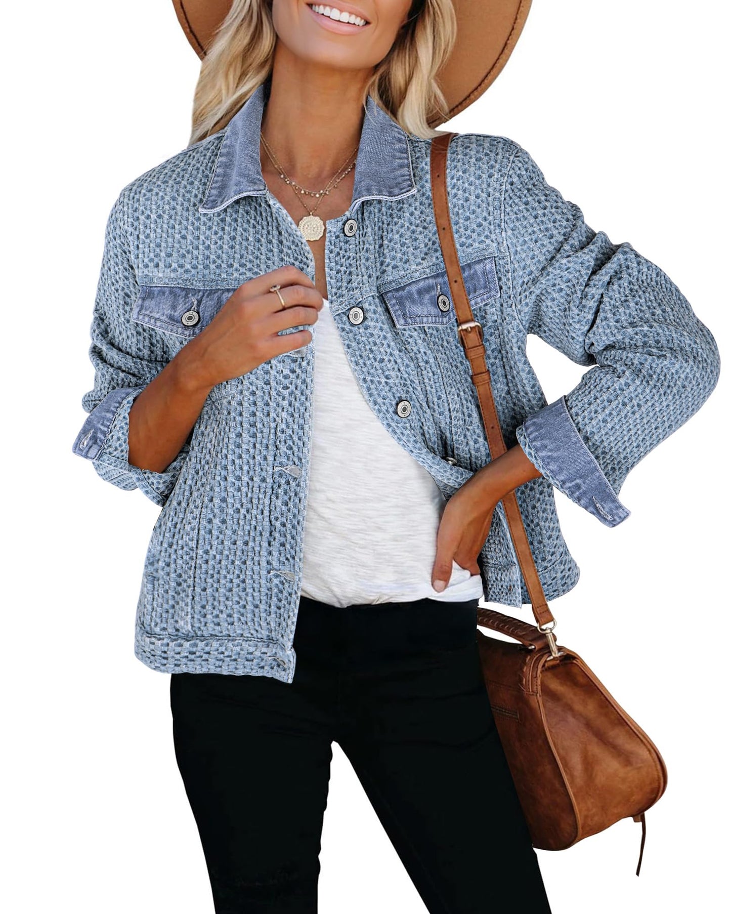 luvamia Jean Jackets for Women Trendy Womens Jean Jacket Medium Blue Denim Jacket for Women Western Jackets for Woman Medium Blue Size Medium Fits Size 8-10