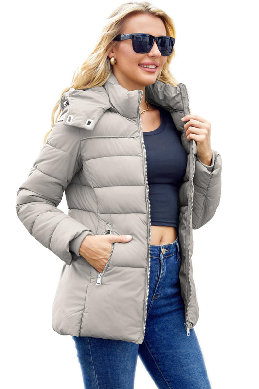 MODERN BUBBLE Womens Packable Puffer Jacket Winter Coat with Hood Warm Lightweight Thickened Down Jacket (US, Alpha, X-Large, Regular, Regular, Grey)