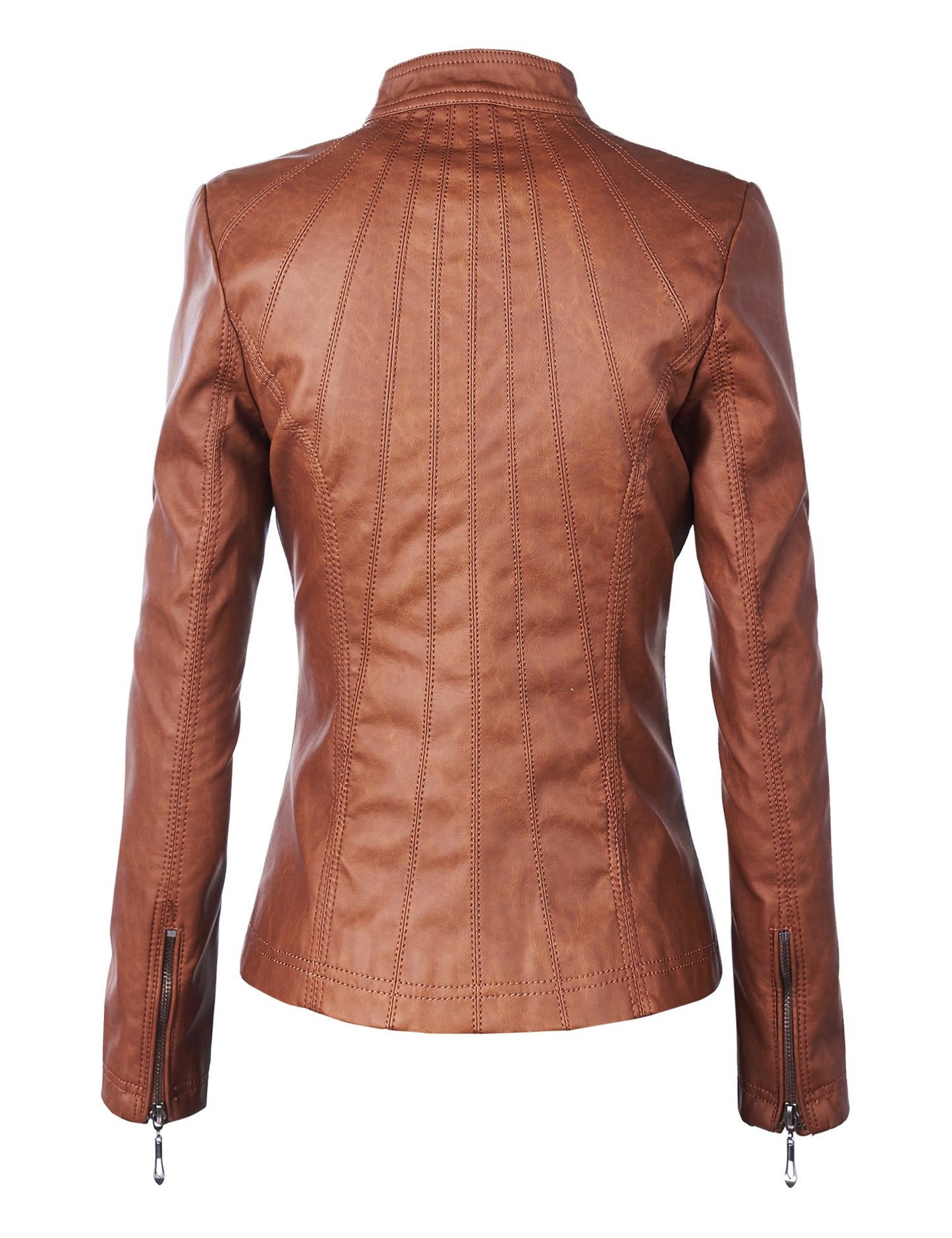 Made by Johnny MBJ WJC877 Womens Panelled Faux Leather Moto Jacket M Camel