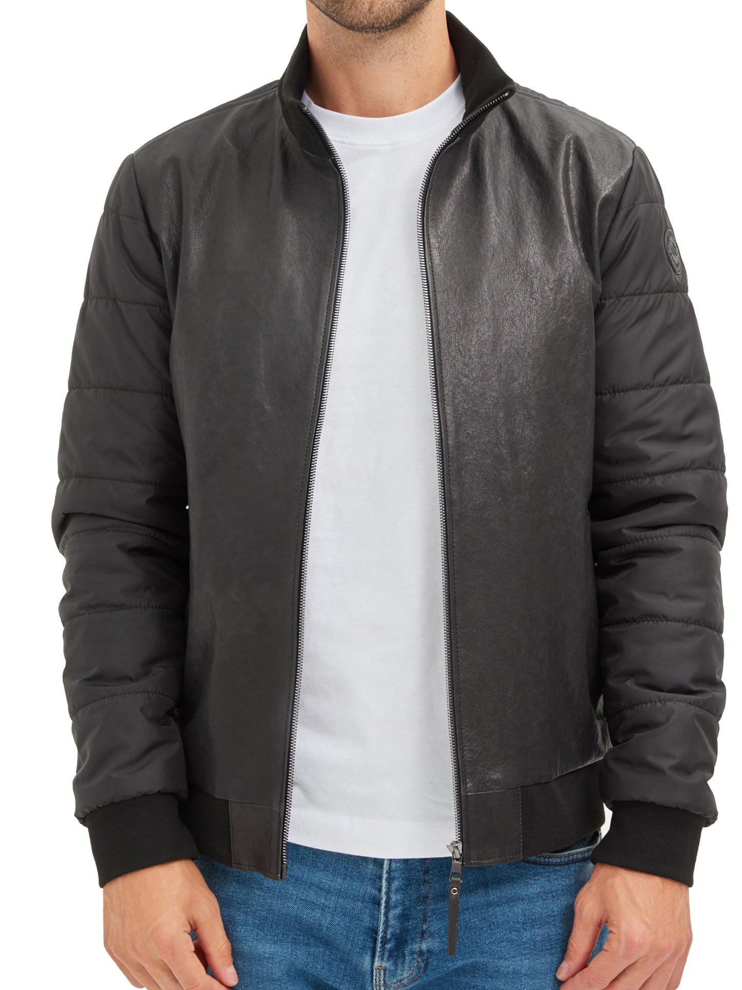 Bigardini Men's Italian Lambskin Leather Puffer Jacket - Black (L)