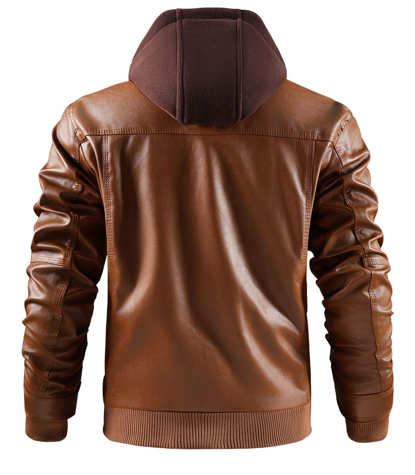 INVACHI Men's Faux Leather Motorcycle Jacket with Removable Hood